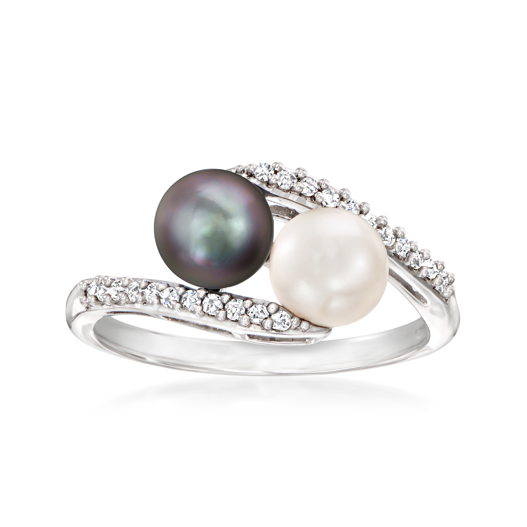 6-6.5mm Black and White Cultured Pearl and .13 ct. t.w.