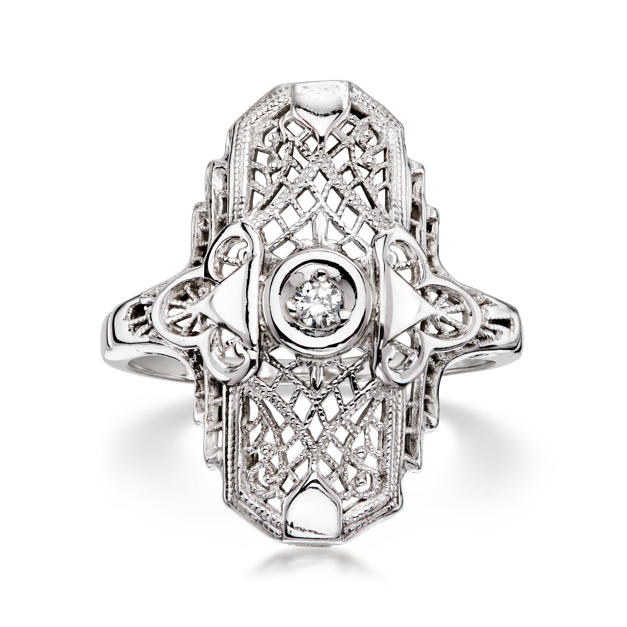 C. 1950 Vintage Diamond Filigree Ring in 14kt White Gold. Size