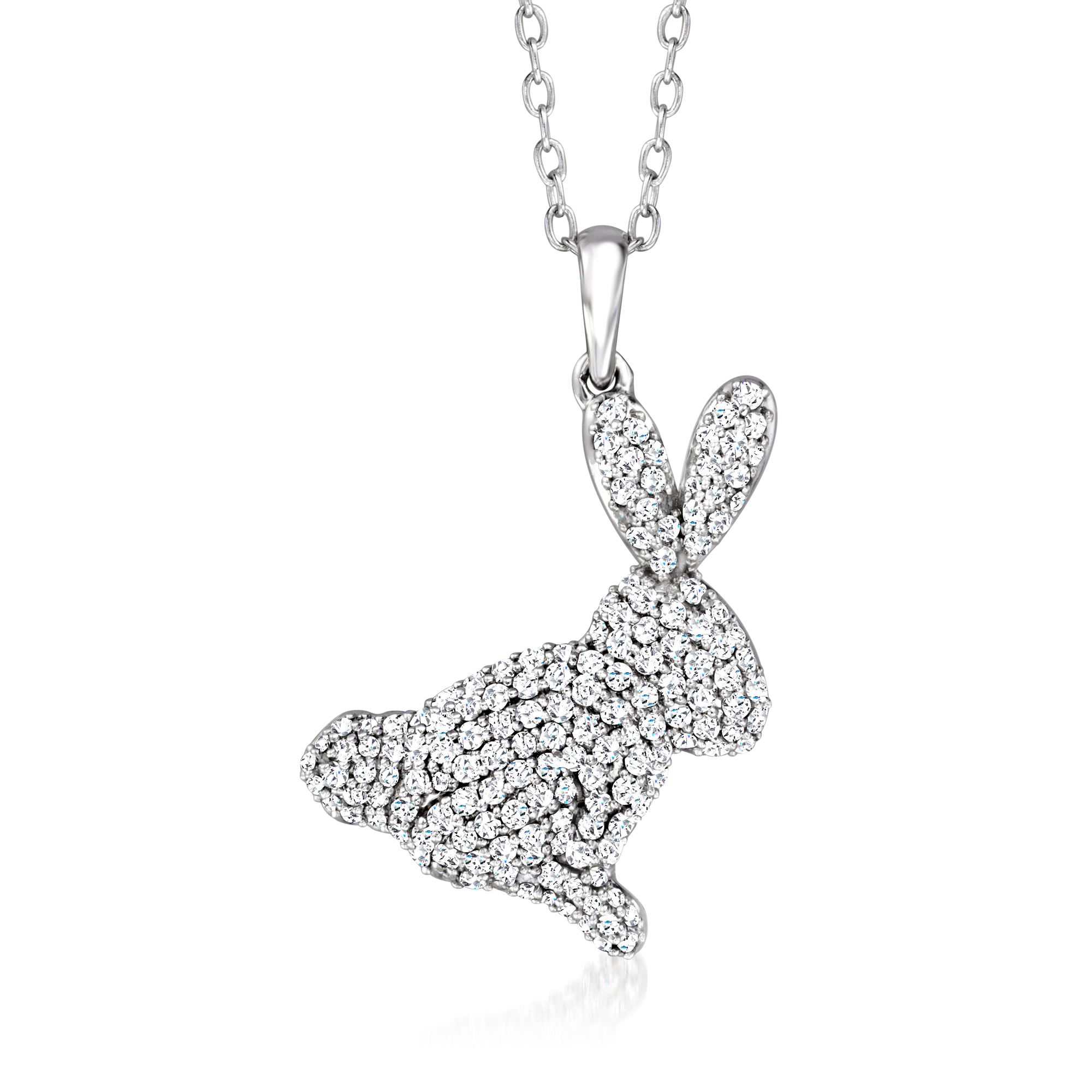 Pompotops Diamond Bunny Moon Star Necklaces Cubic-Zirconia Rabbit