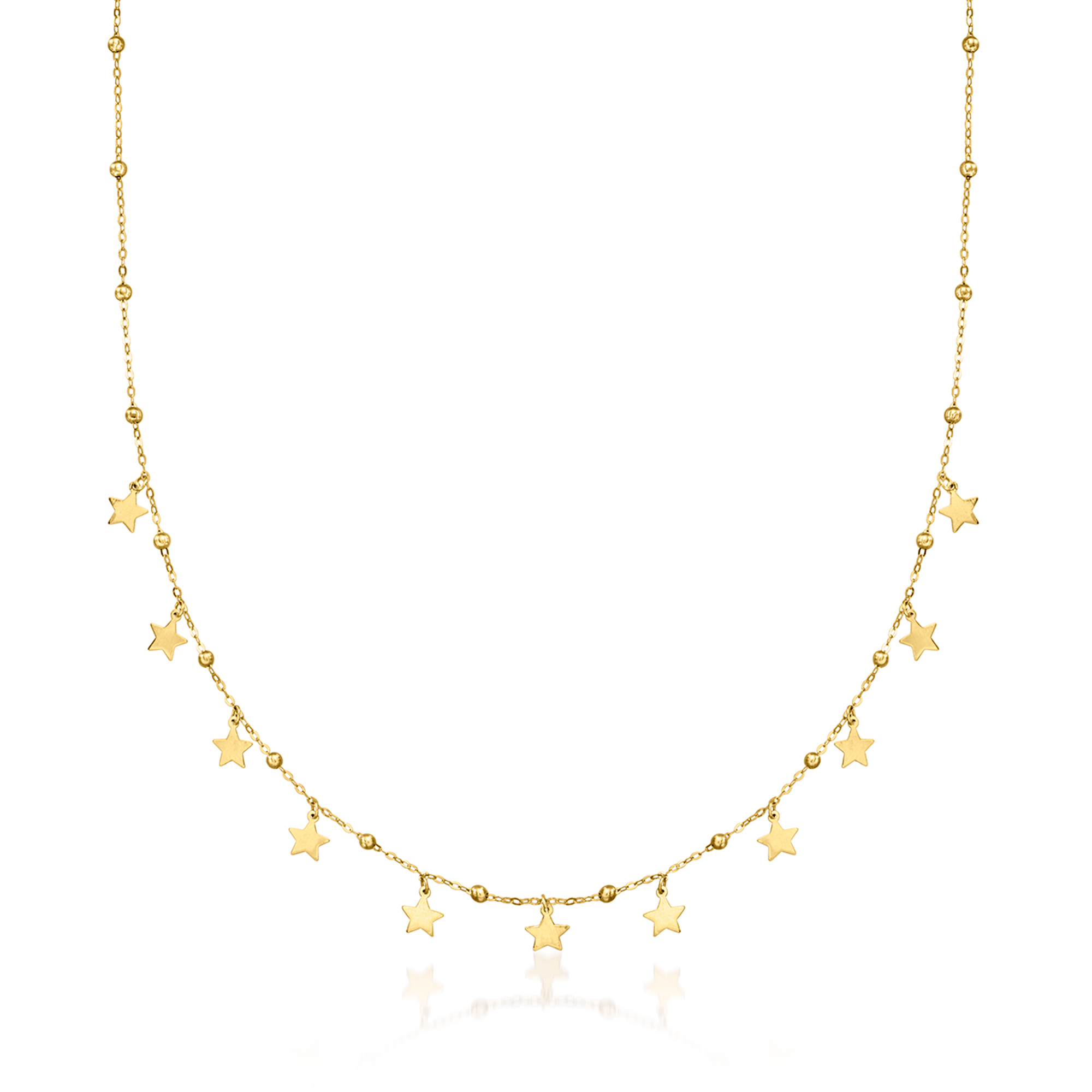 Italian 18kt Yellow Gold Bead and Star Station Necklace. 16&quot;