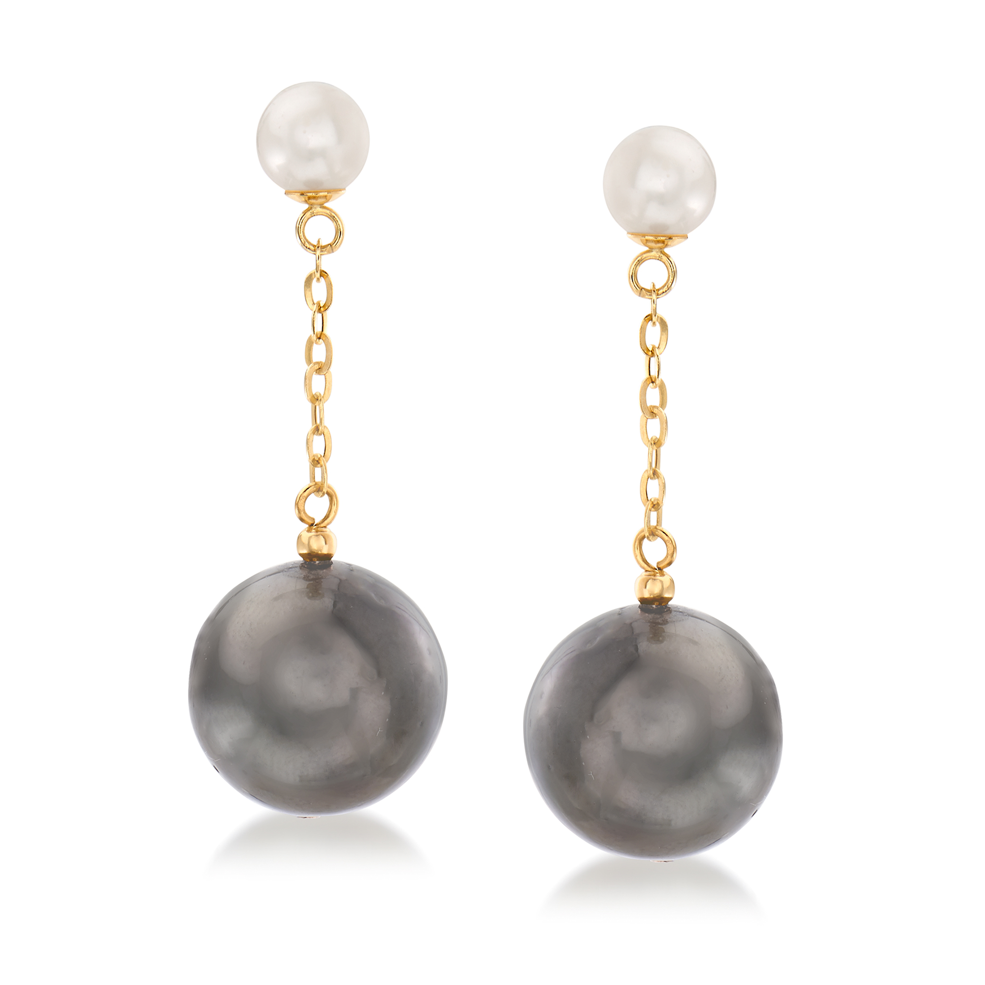 12-12.5mm White Button Shape Freshwater Cultured Double Pearl Stud Earrings 14k Yellow Gold 8-8.5mm