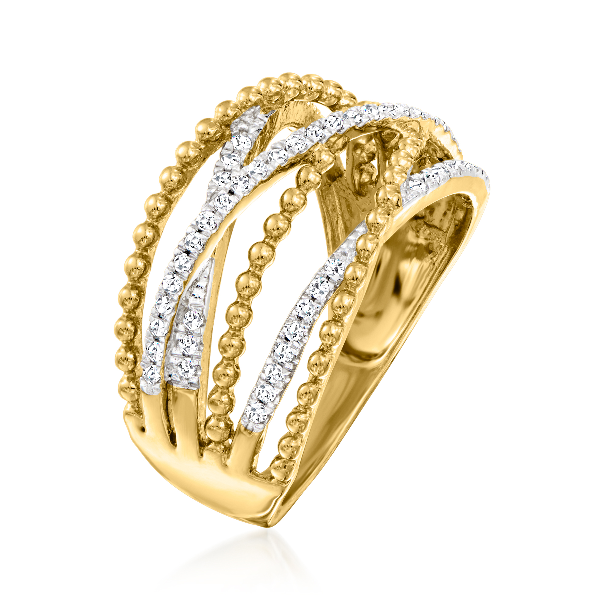 ダイアモンド　E 25 ct. t.w. Diamond Beaded Highway Ring in 18kt Gold Over Sterling