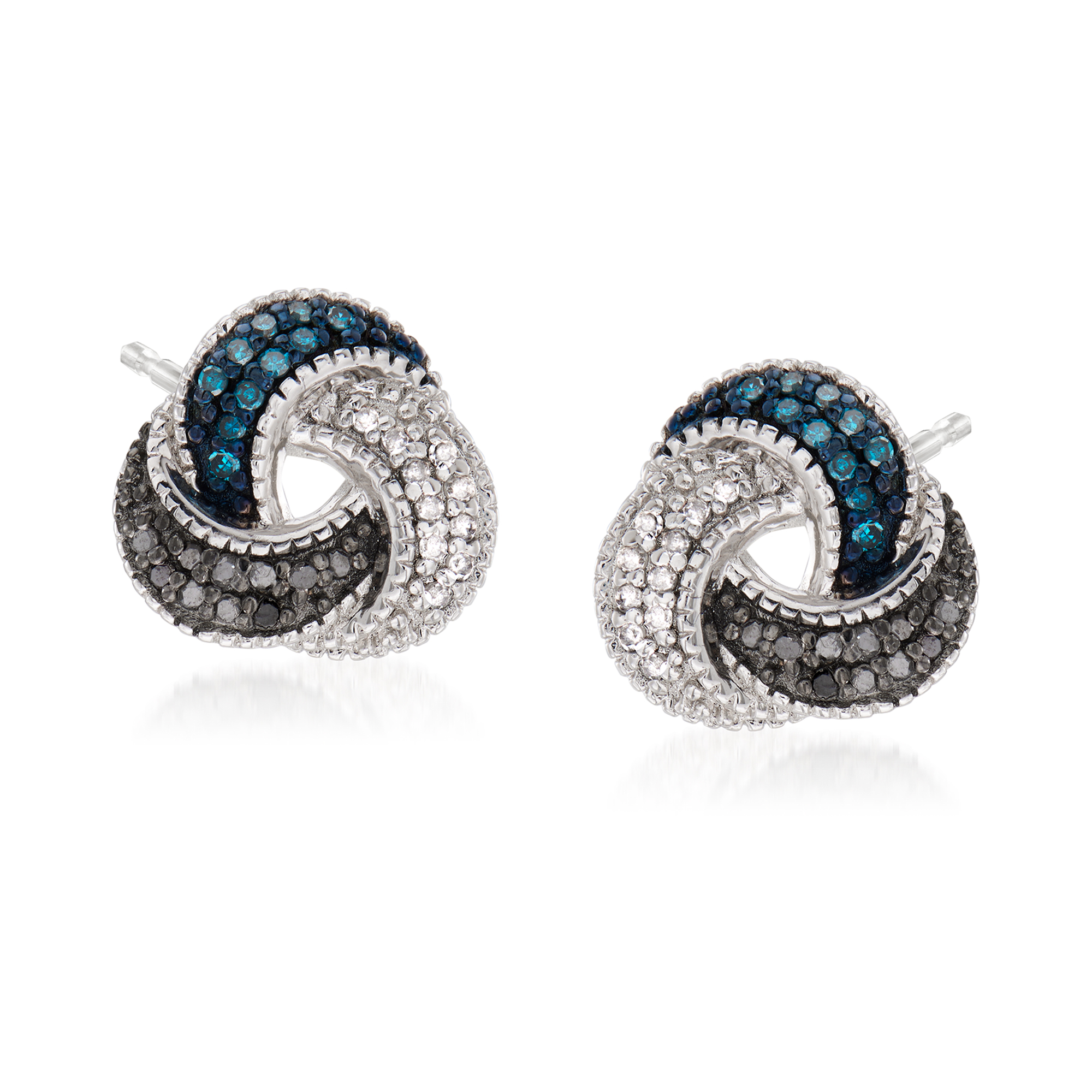 25 ct. t.w. Blue, Black and White Diamond Love Knot Earrings