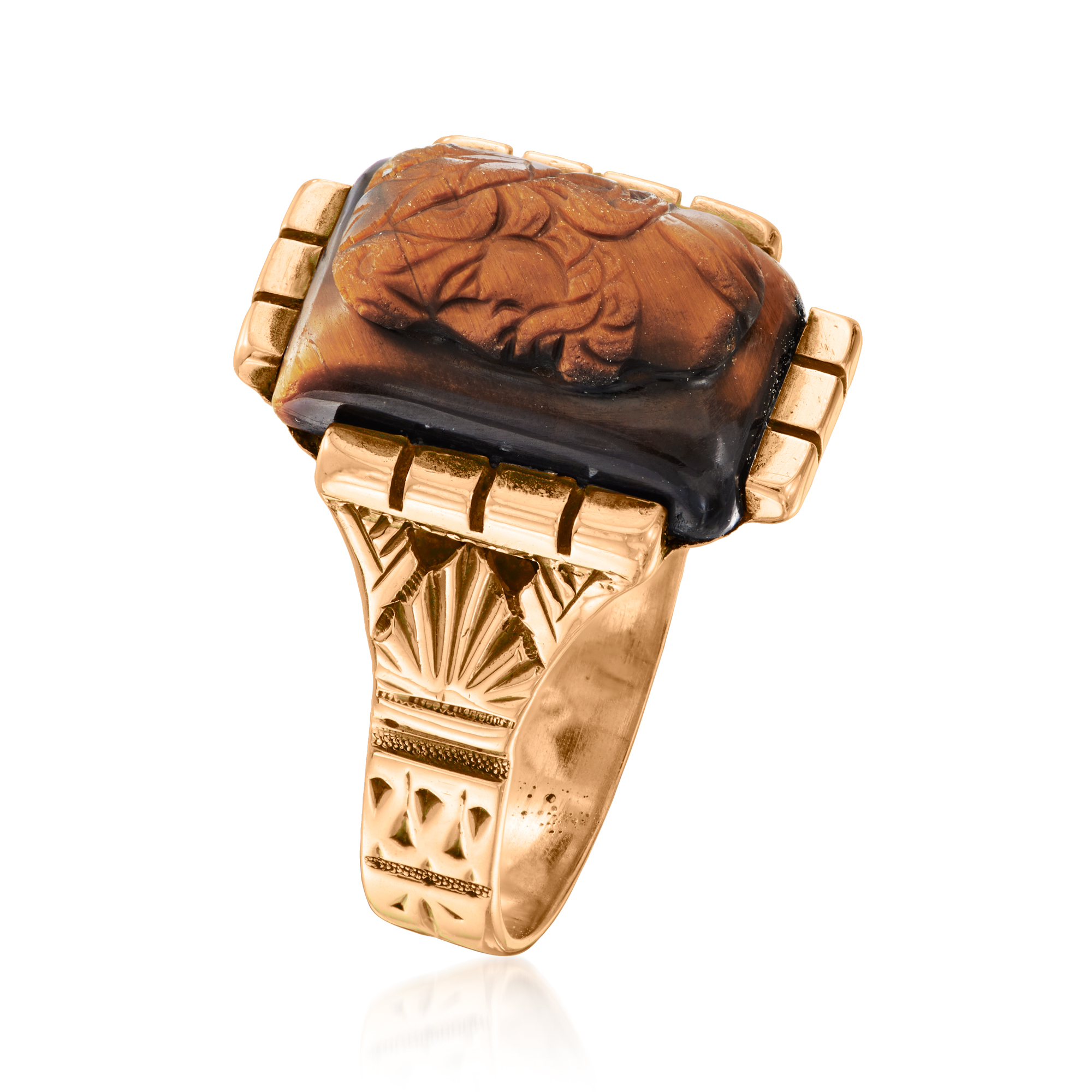 アクセサリー vintage 9ct gold Tiger Eye Cameo ring C. 1900 Vintage Tiger Eye Cameo Ring in 9kt Yellow Gold