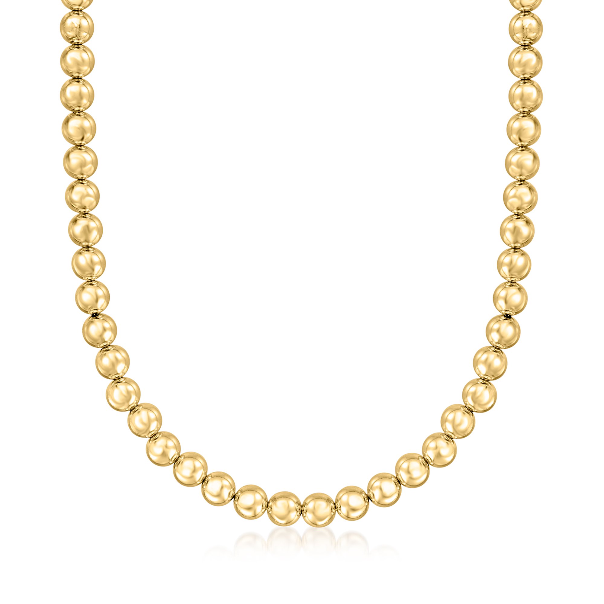 Italian 8mm 14kt Yellow Gold Bead Necklace. 18