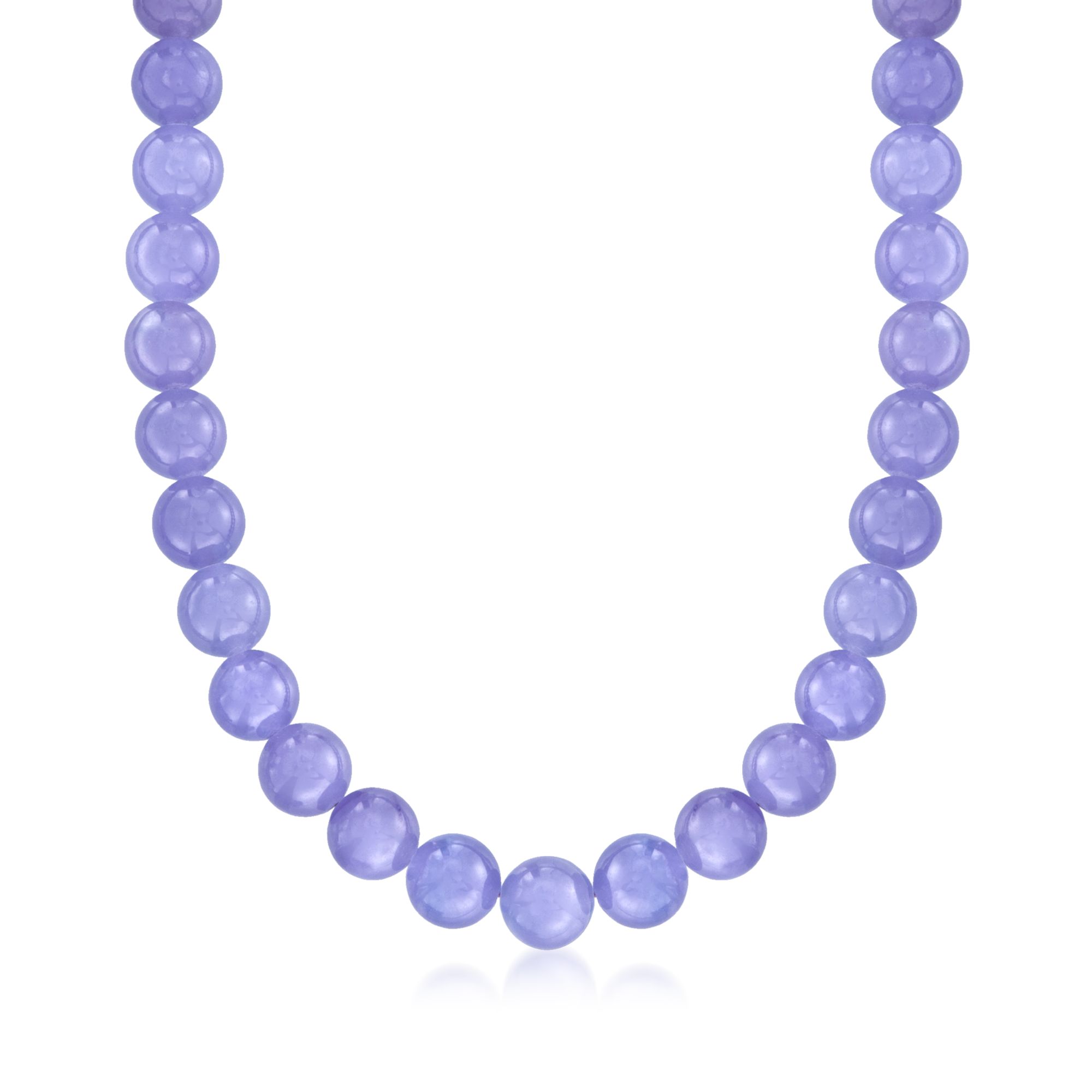 10mm Lavender Jade Bead Necklace with 14kt Yellow Gold