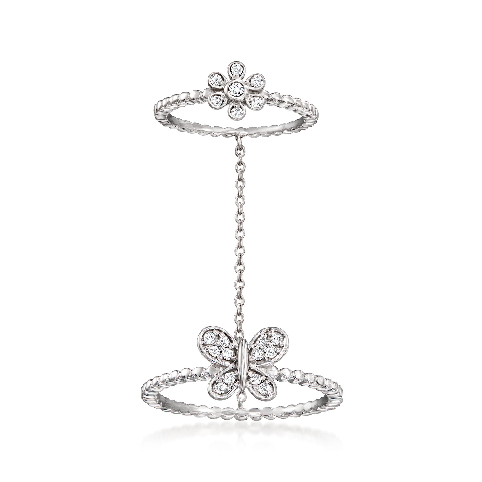 【激安通販 オンラインショップ】 15 Silver Sterling in Ring Double Butterfly Diamond t.w. ct. その他