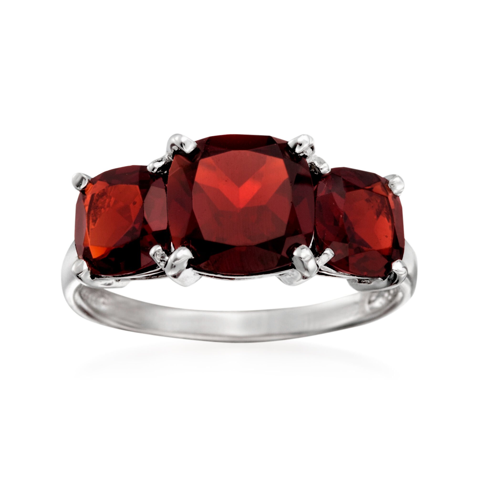 4.80 ct. t.w. Garnet Three-Stone Ring in Sterling Silver 4.80 ct. t.w. Garnet Three-Stone Ring in Sterling Silver