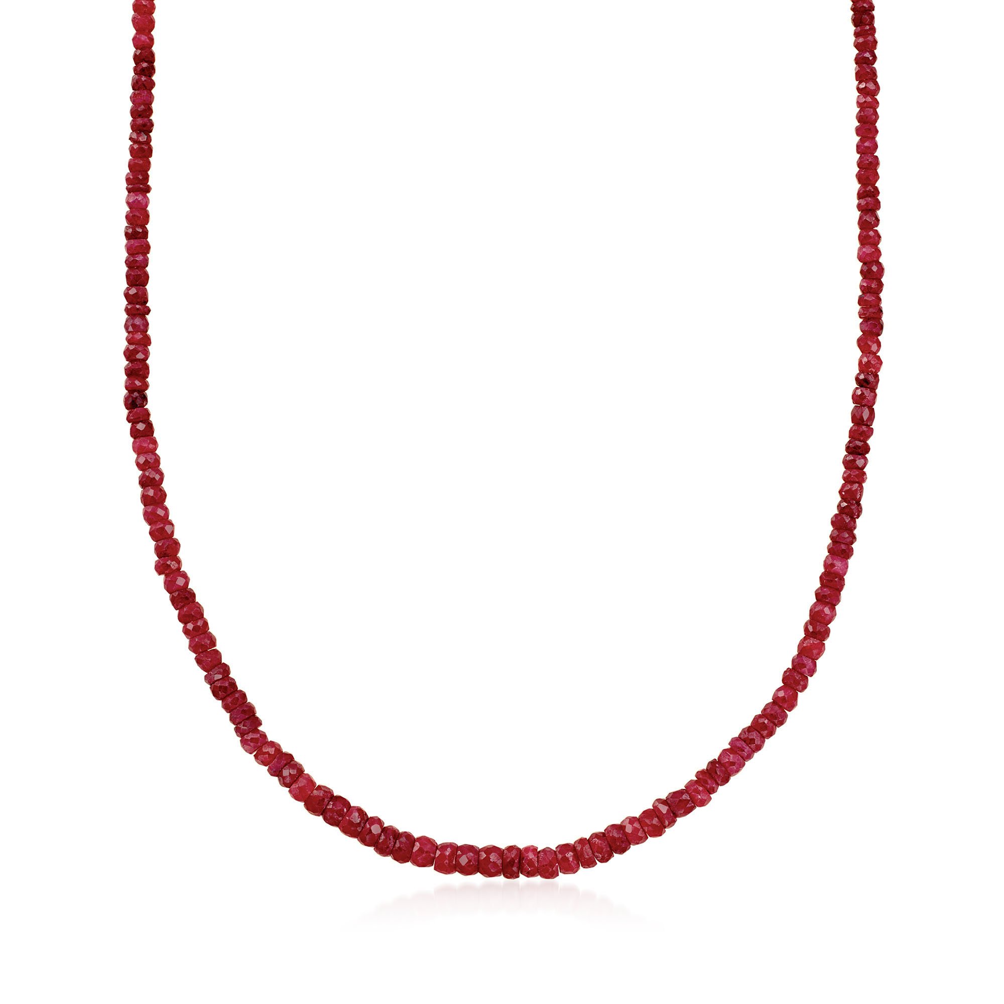 90.00 ct. t.w. Ruby Bead Necklace with Sterling Silver. 18&quot
