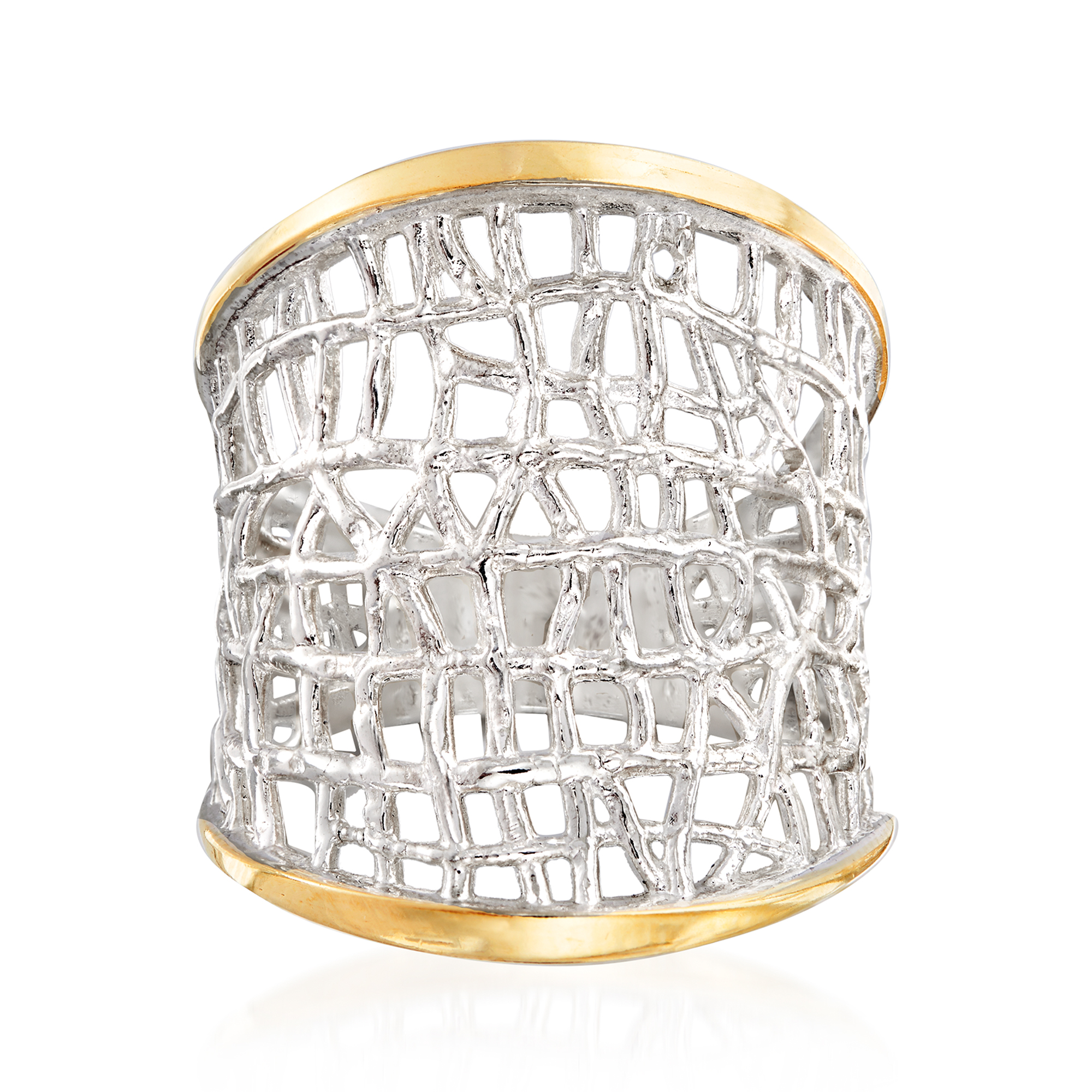 Sterling Silver and 14kt Yellow Gold Free-Form Lattice Ring