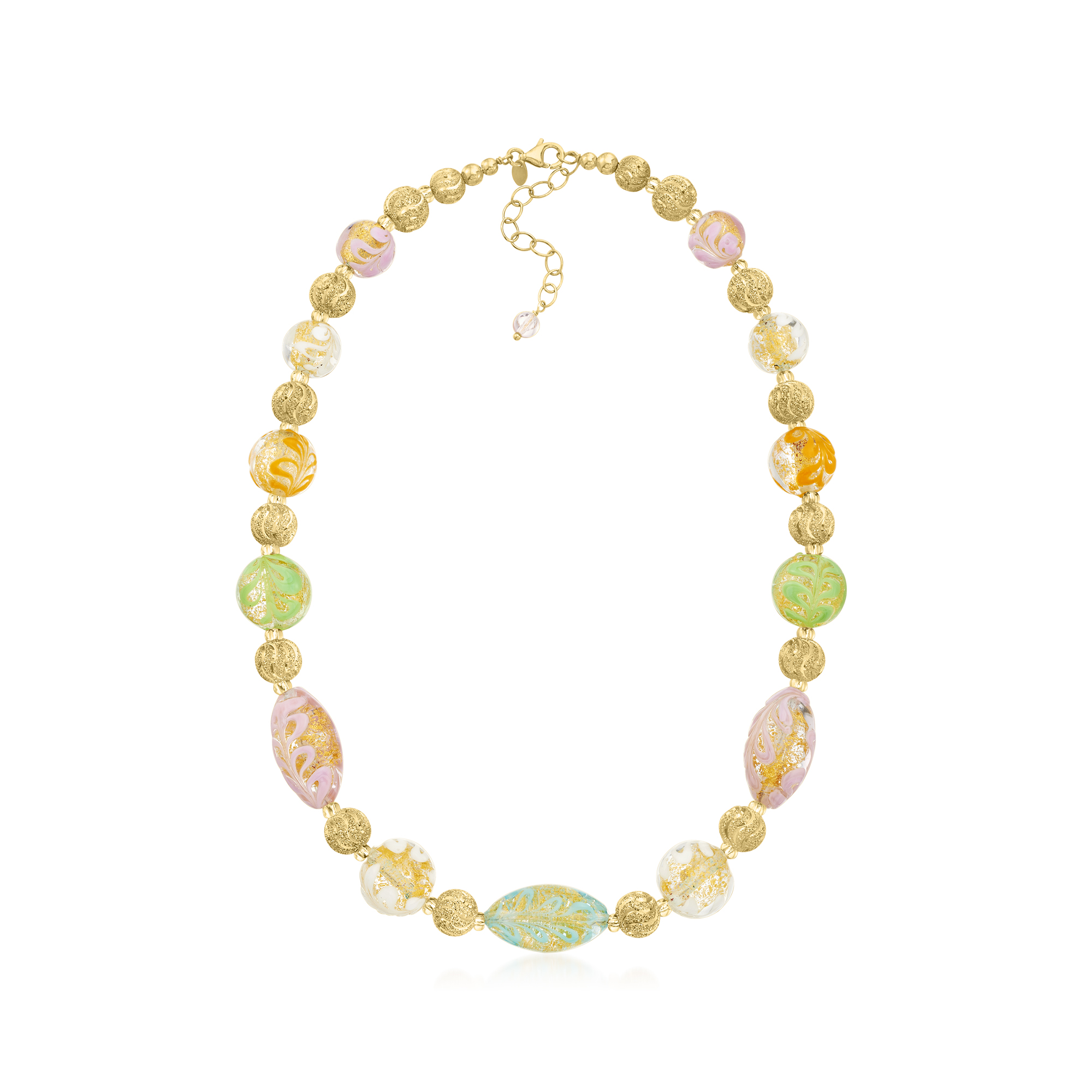 Italian Multicolored Pastel Murano Glass Bead Necklace with