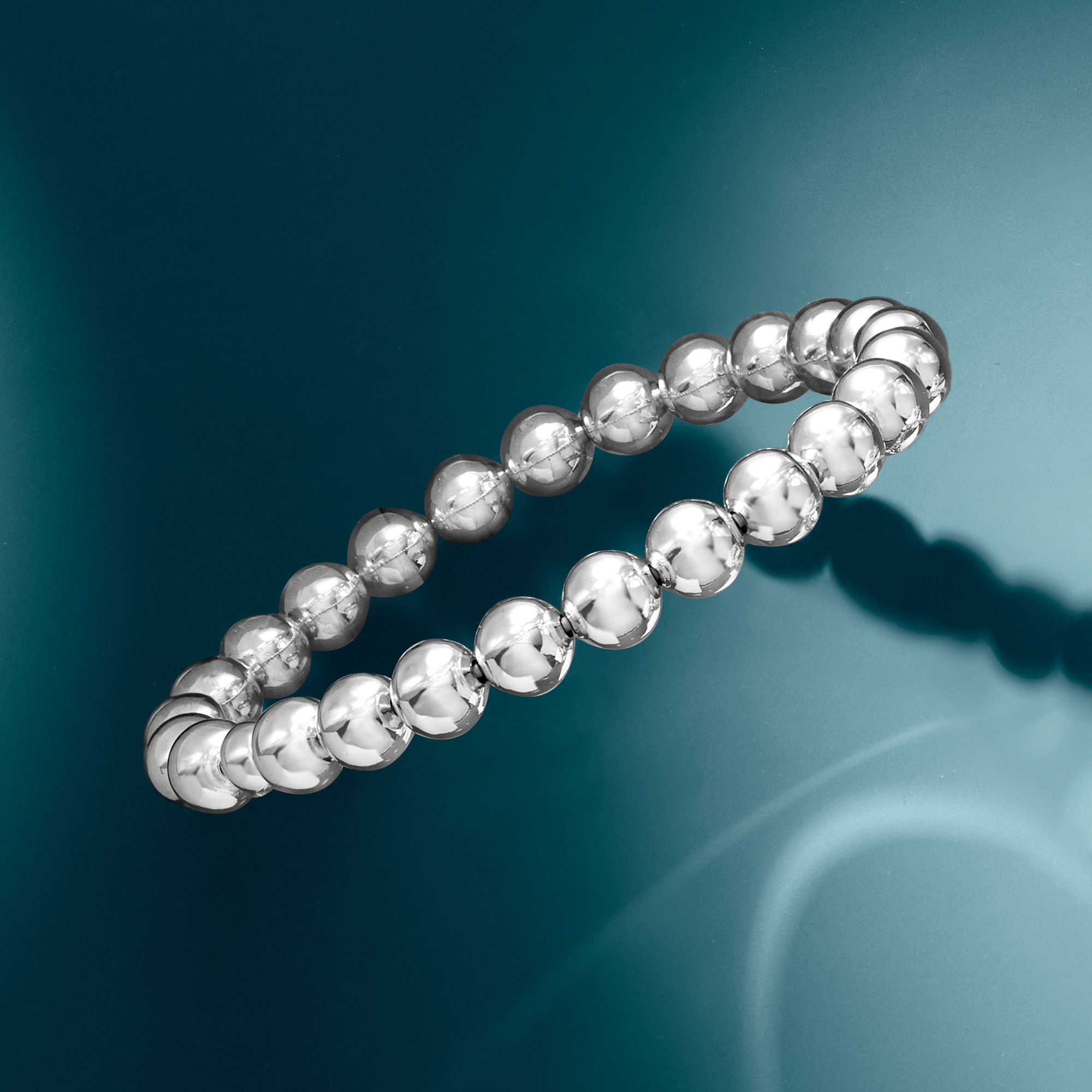 Italian 8mm Sterling Silver Bead Stretch Bracelet