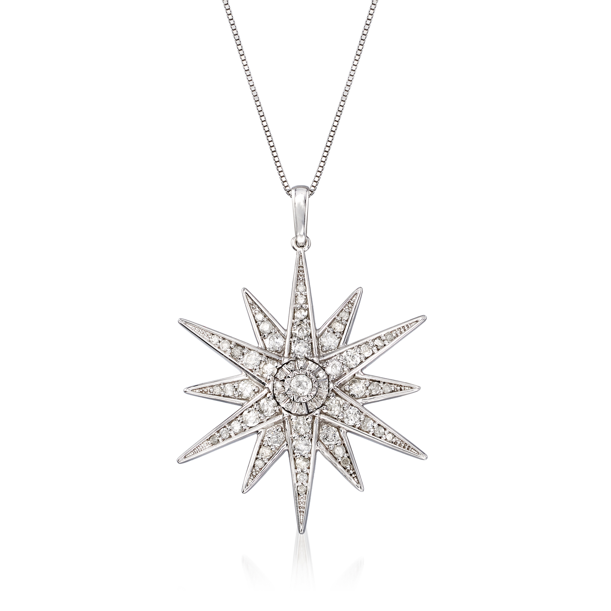 1.20 ct. t.w. Diamond Starburst Pendant Necklace in Sterling