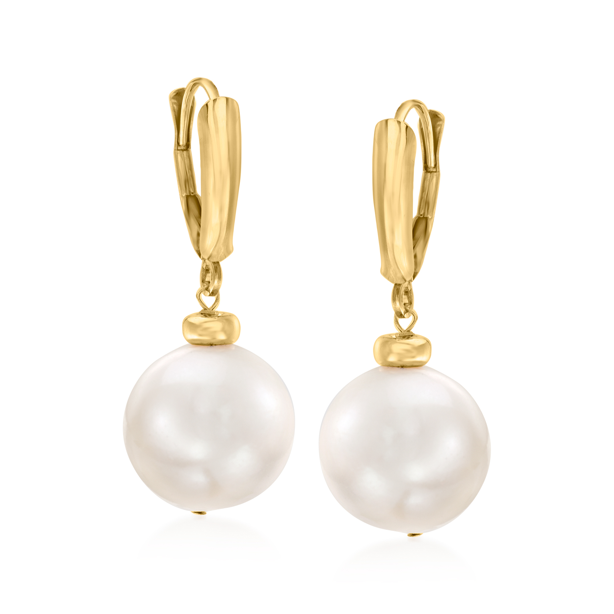 11.5-12.5mm Cultured Pearl Drop Earrings in 14kt Yellow Gold 