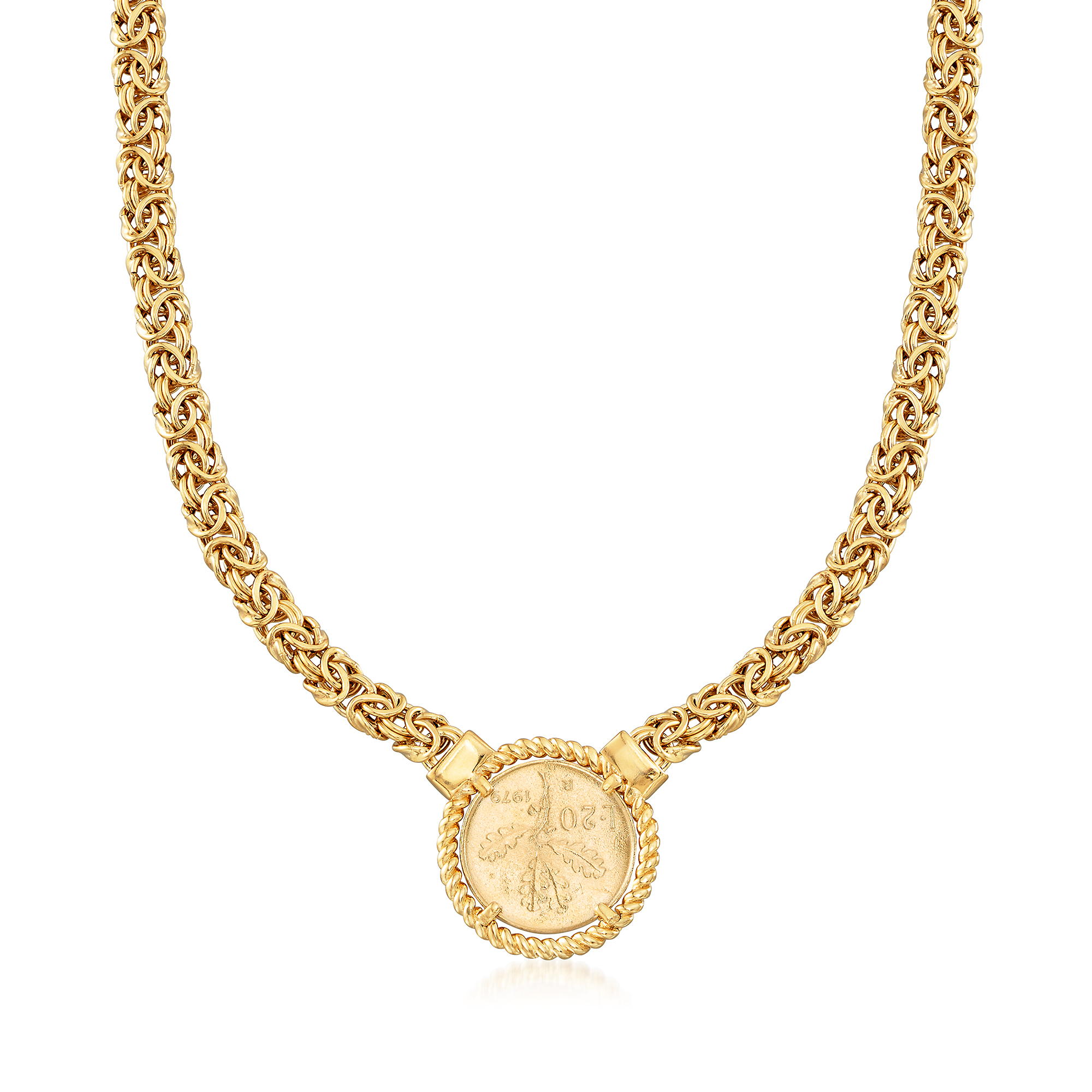 Italian 18kt Gold Over Sterling Replica Lira Coin Byzantine