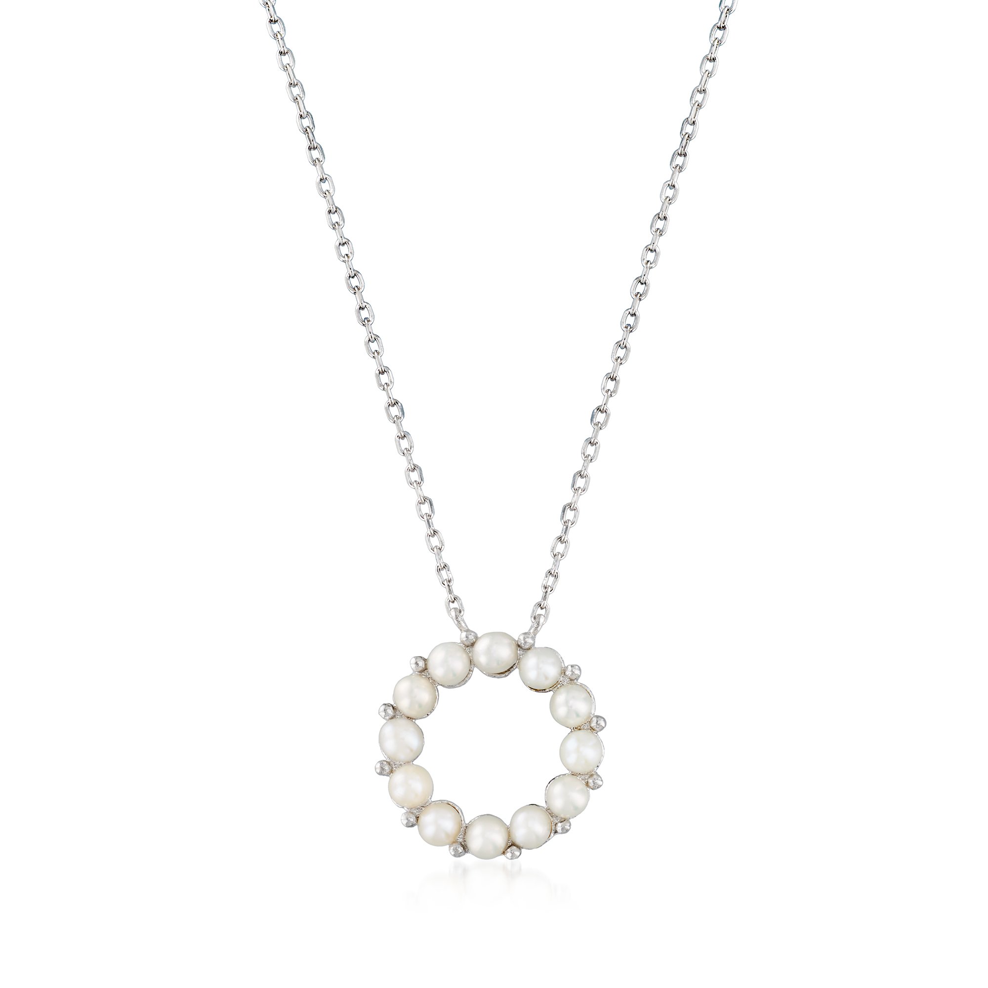 2.53mm Cultured Pearl Circle Necklace in Sterling Silver. 16" Ross