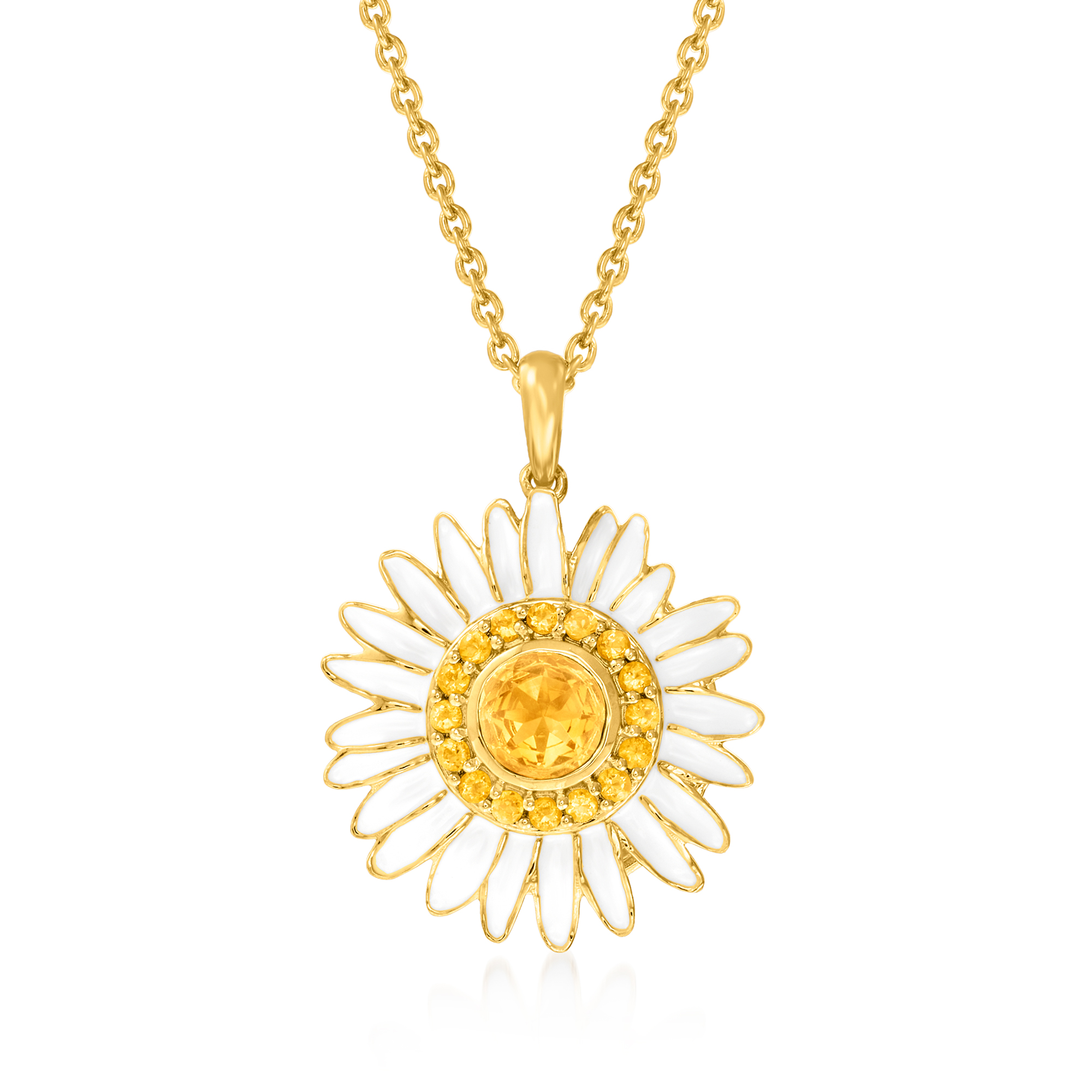 1.10 ct. t.w. Citrine and White Enamel Daisy Pendant