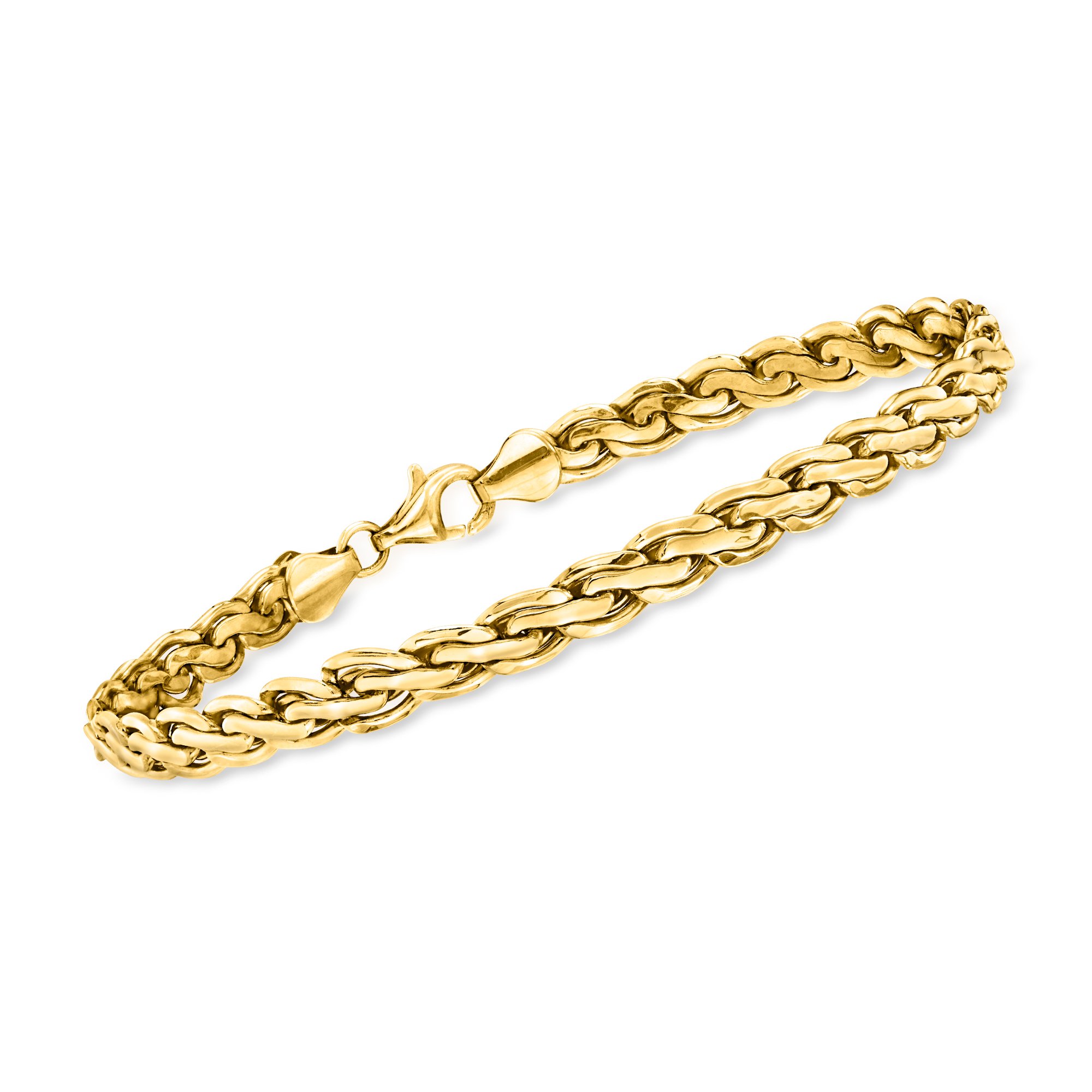 14kt Yellow Gold Flat Rope-Chain Bracelet | Ross Simons