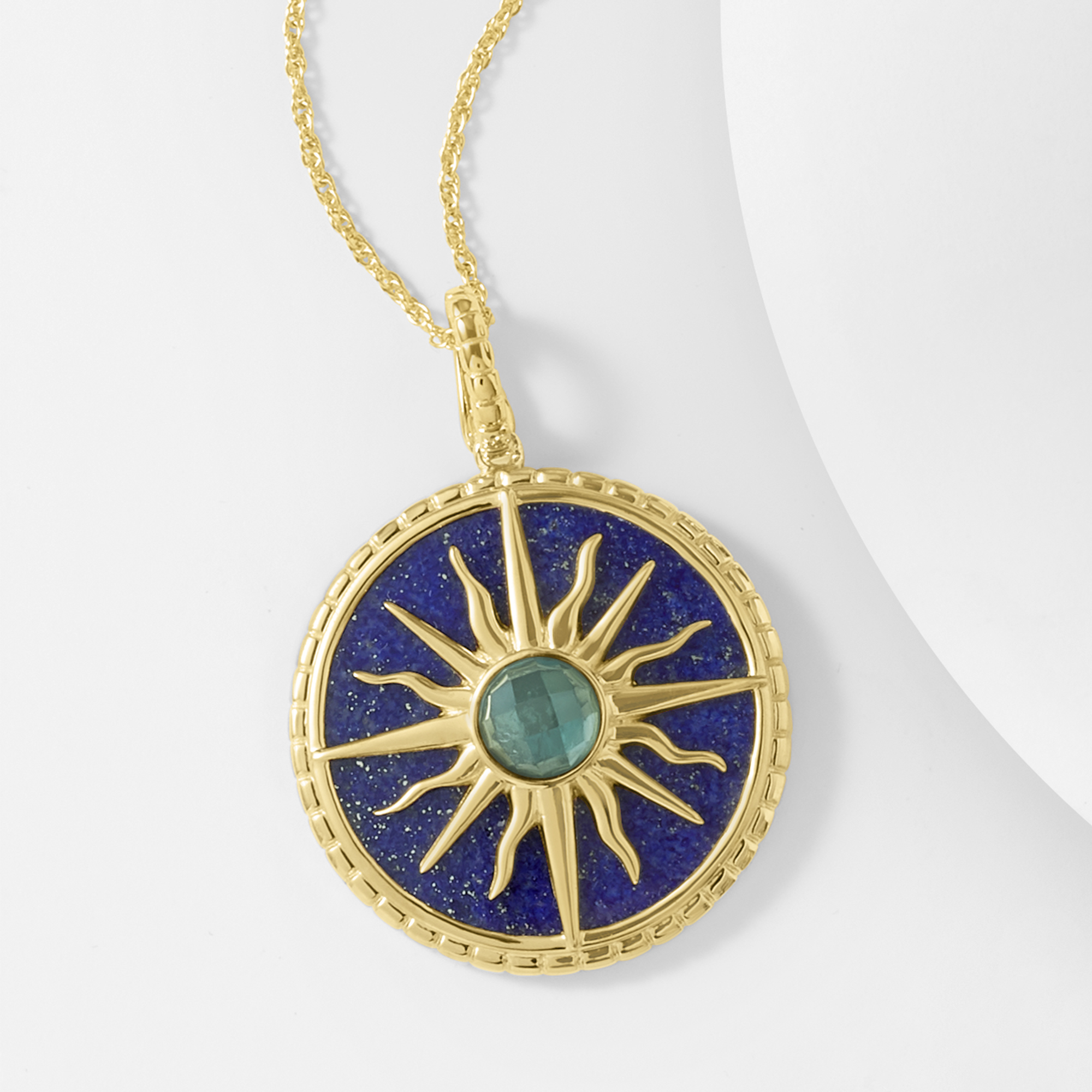 Lapis and 1.30 Carat London Blue Topaz Sun Pendant Necklace