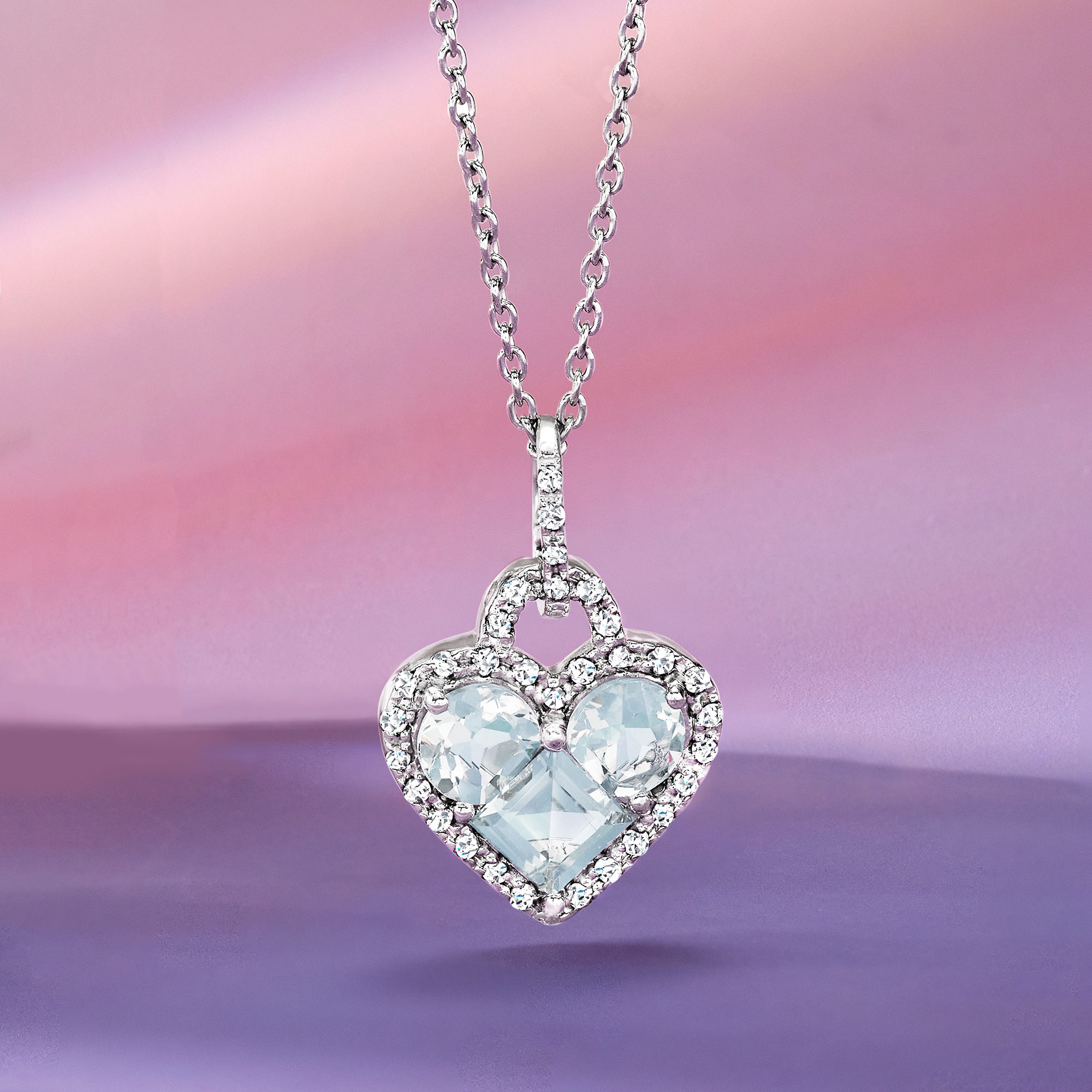 ネックレス・ペンダント MORELLATO 5205 CIONDOLO 1POINT DIAMOND HEART MOTIFS NECKRACE 1.80 ct. t.w. Aquamarine and .20 ct. t.w. Diamond Heart