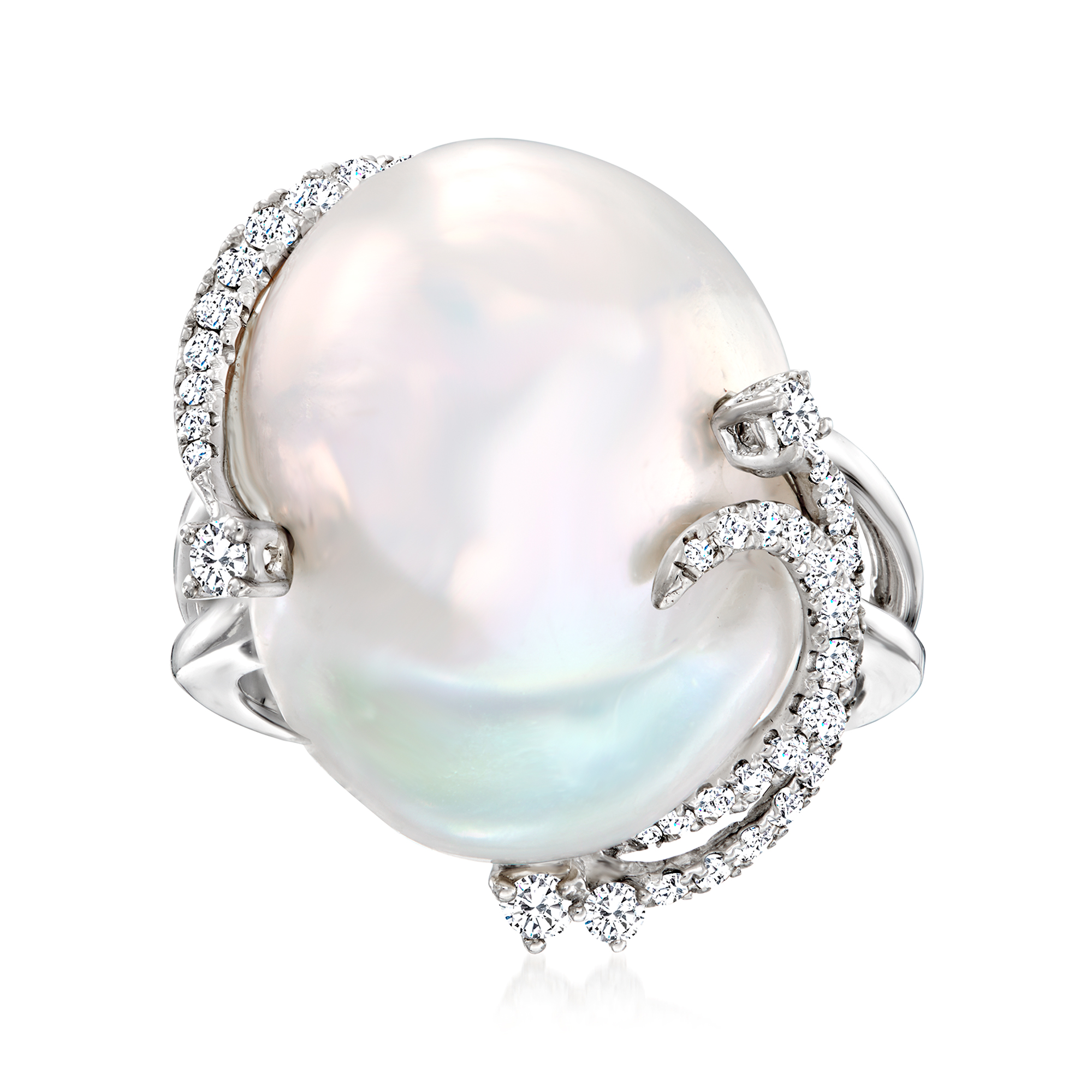 20x16mm Cultured Baroque Pearl and .43 ct. t.w. Diamond Swirl Ring