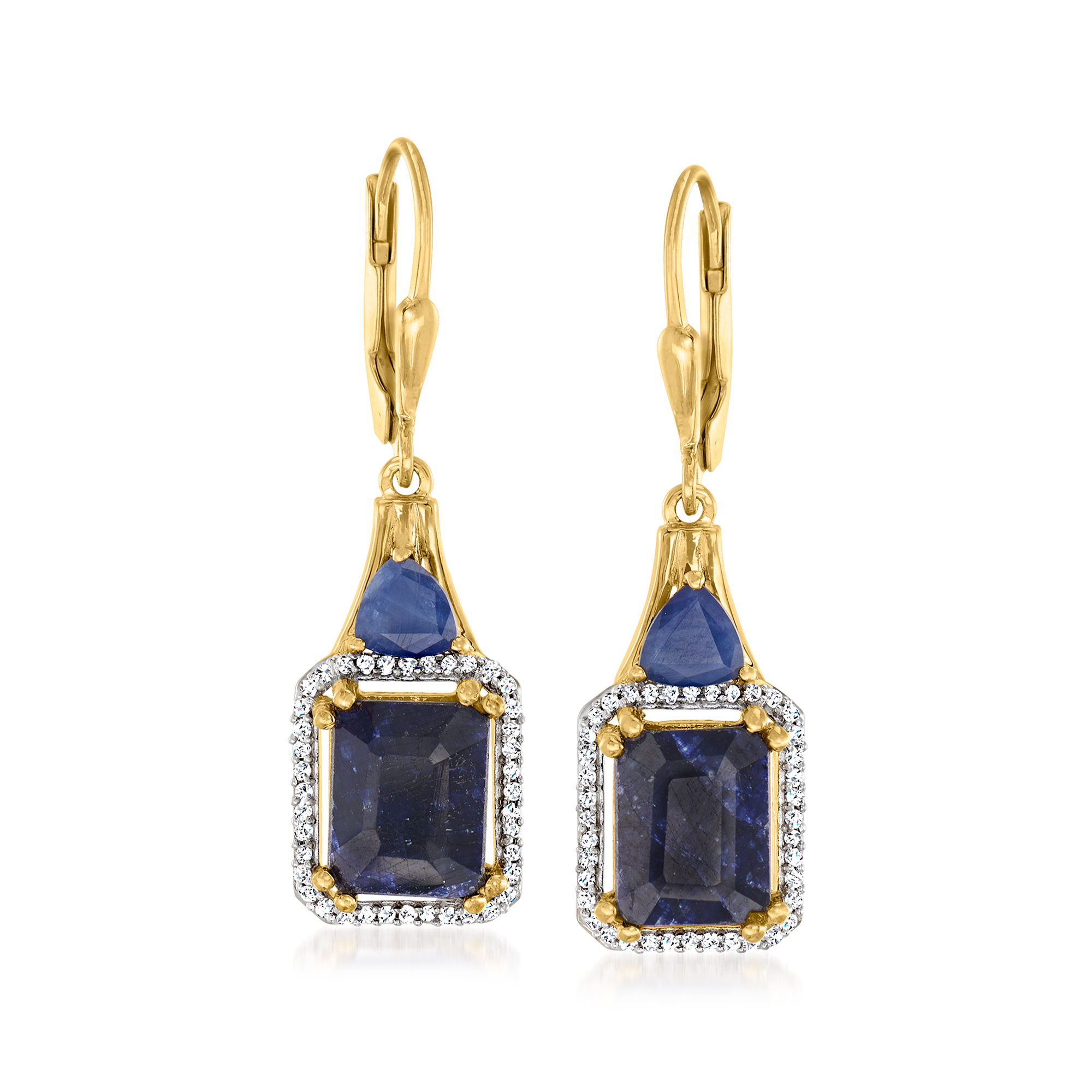 7.00 ct. Sapphire and .21 ct. Diamond Drop Earrings in 18kt Gold  Over Sterling Ross-Simons