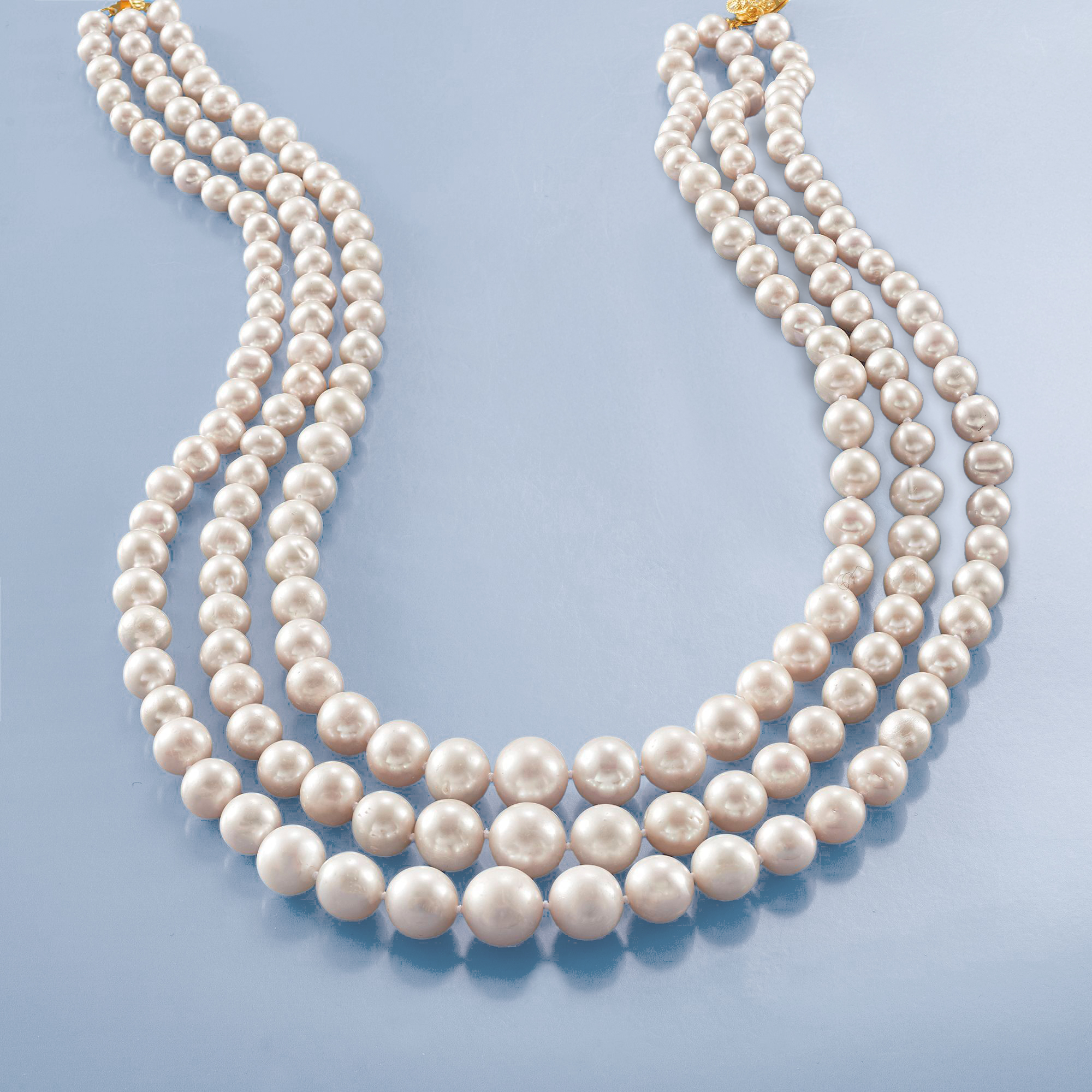 6-11.5mm Cultured Pearl Graduated Three-Strand Necklace with 14kt