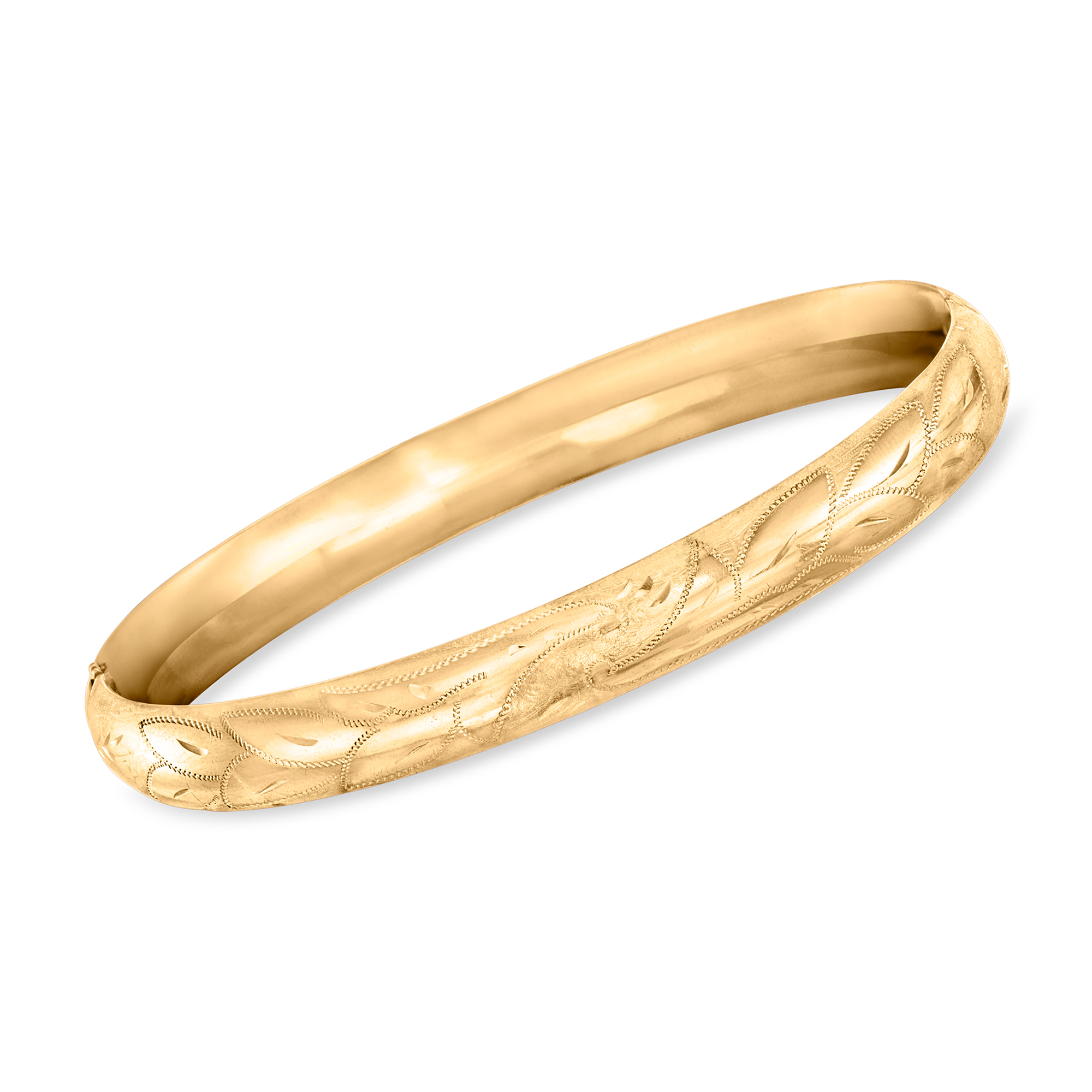 C. 1980 Vintage 14kt Yellow Gold Etched Bangle Bracelet. 8&quot