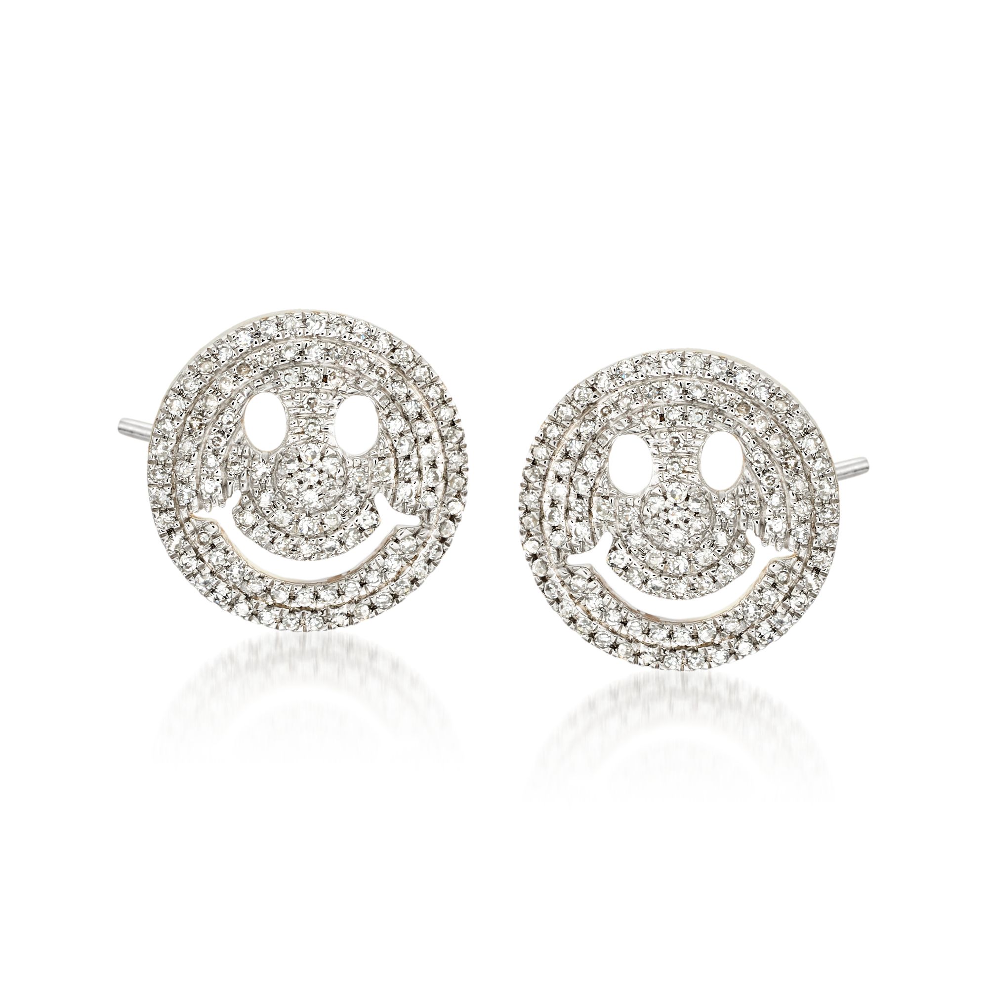 29 Diamond Smiley Face Emoji Earrings in 14kt Yellow Gold