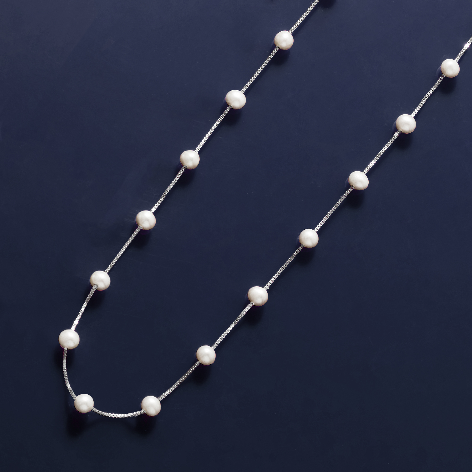 6-6.5mm Cultured Pearl Station Necklace in Sterling Silver | Ross