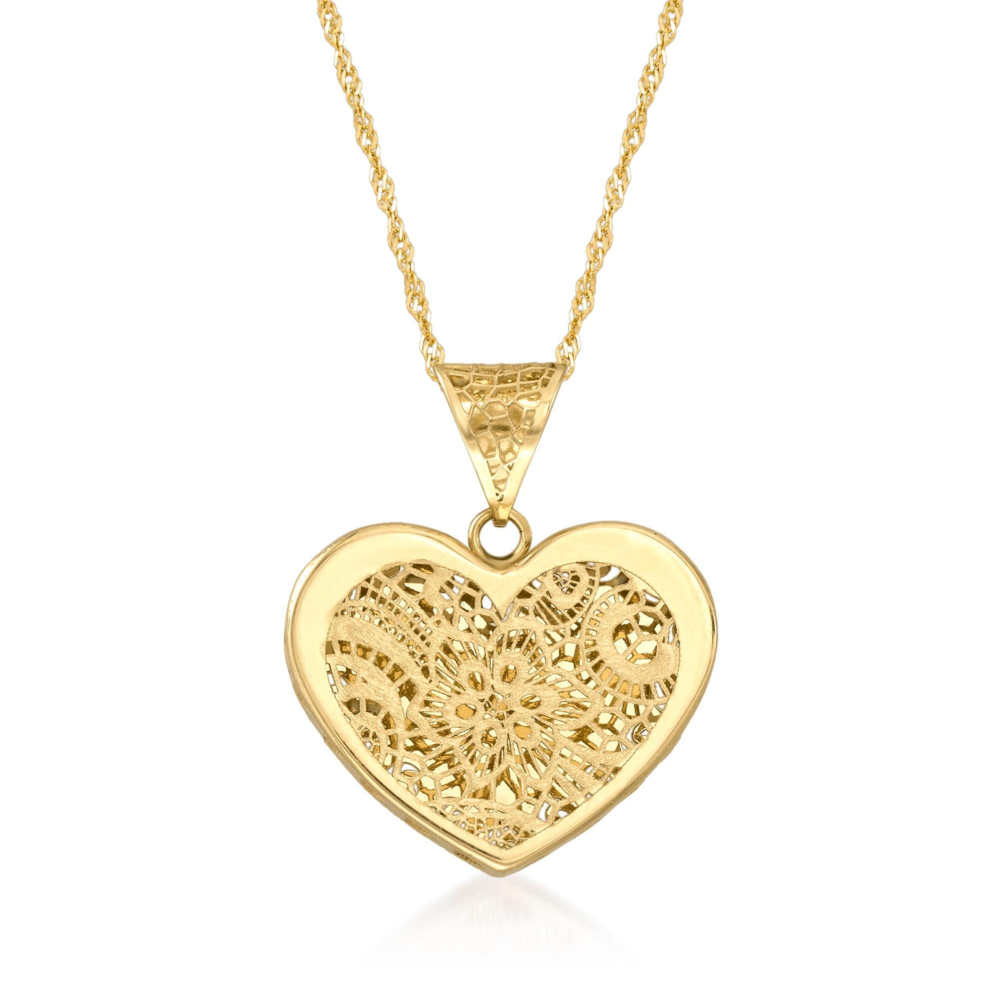 14k Yellow Gold Polished Filigree Heart Pendant Holder 