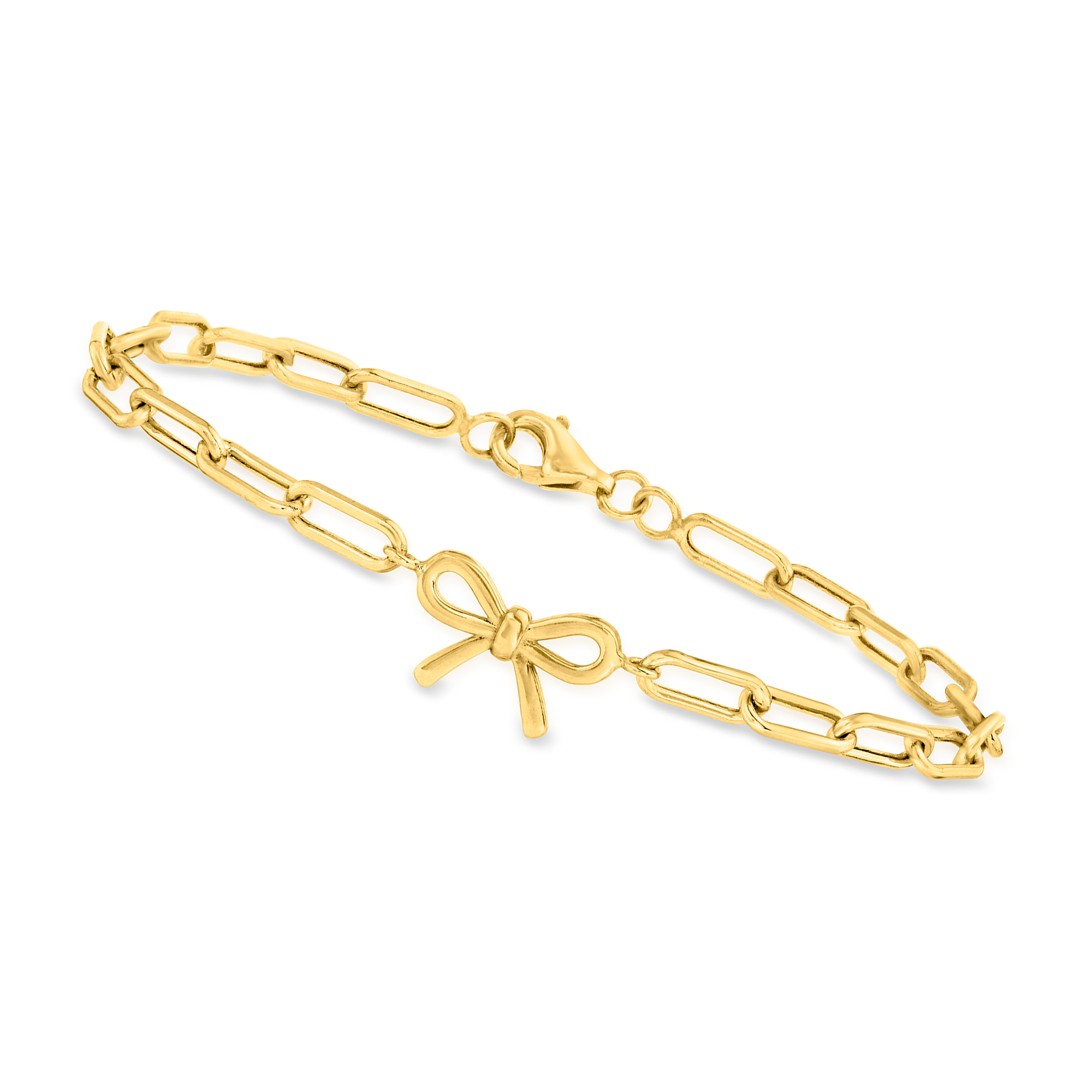 10kt Yellow Gold Bow Charm Paper Clip Link Bracelet 10kt Yellow Gold Bow Charm Paper Clip Link Bracelet