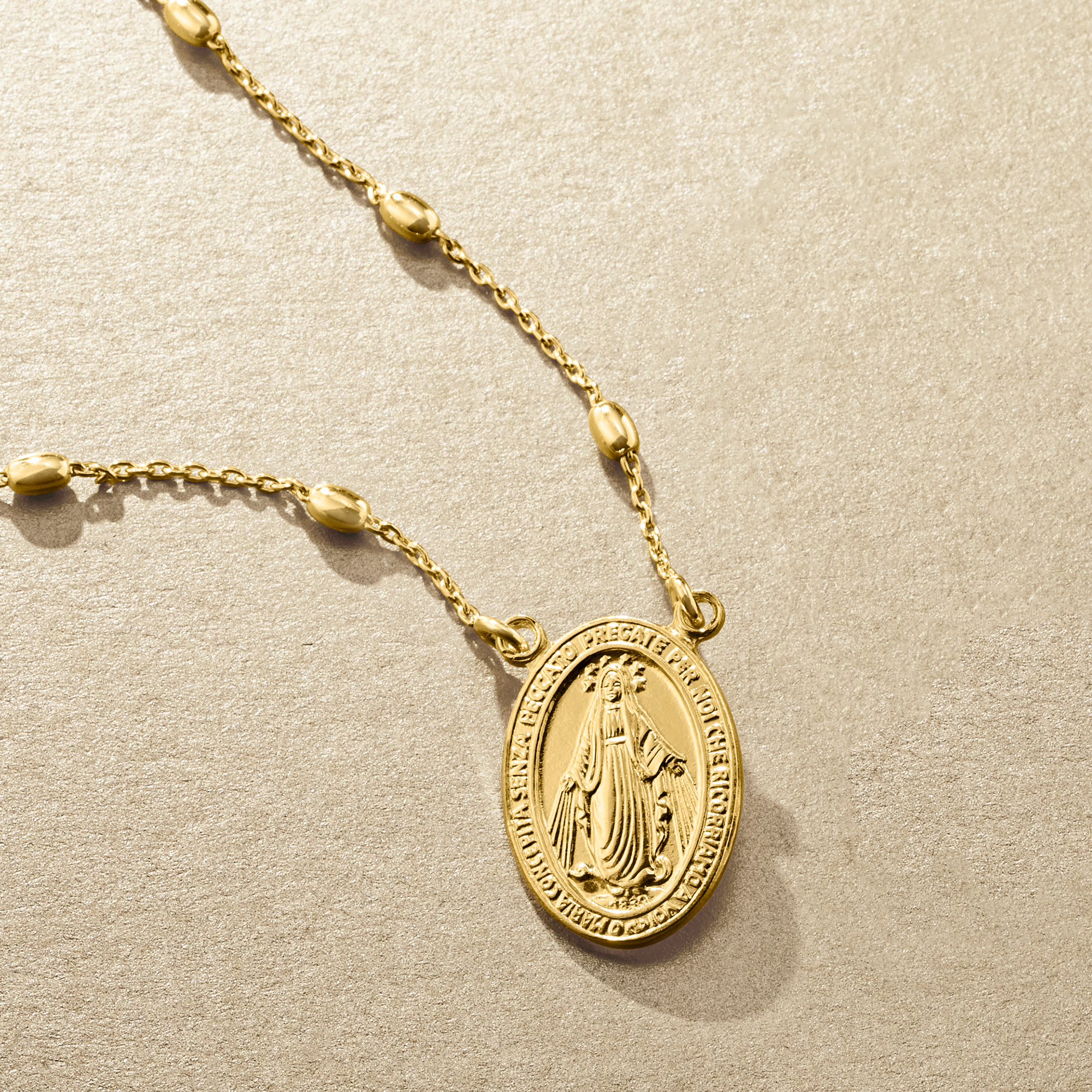 Italian 18kt Gold Over Sterling Miraculous Medal Bead Station