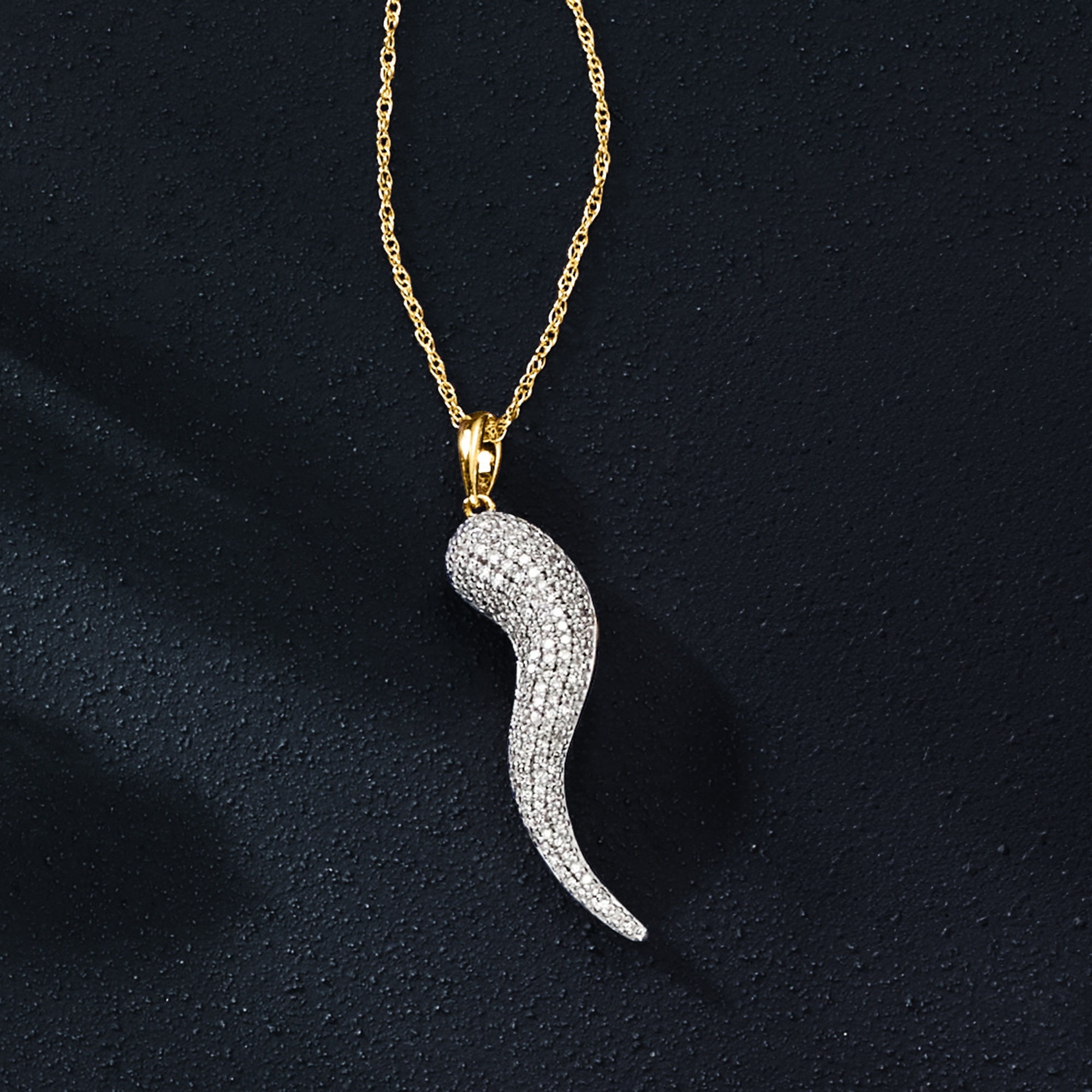 25 ct. t.w. Pave Diamond Italian Horn Pendant Necklace in 18kt