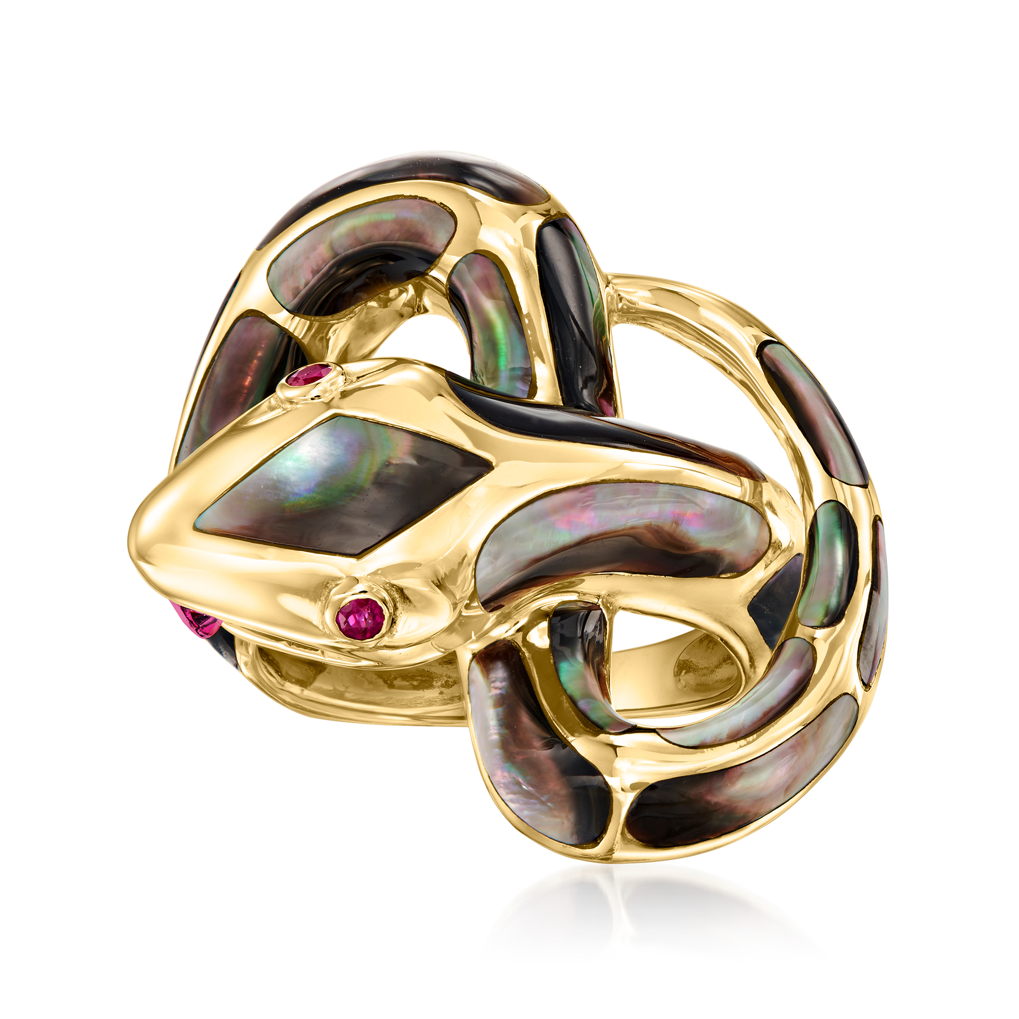 C. 1990 Vintage Black Mother-of-Pearl Snake Ring with .50 Carat