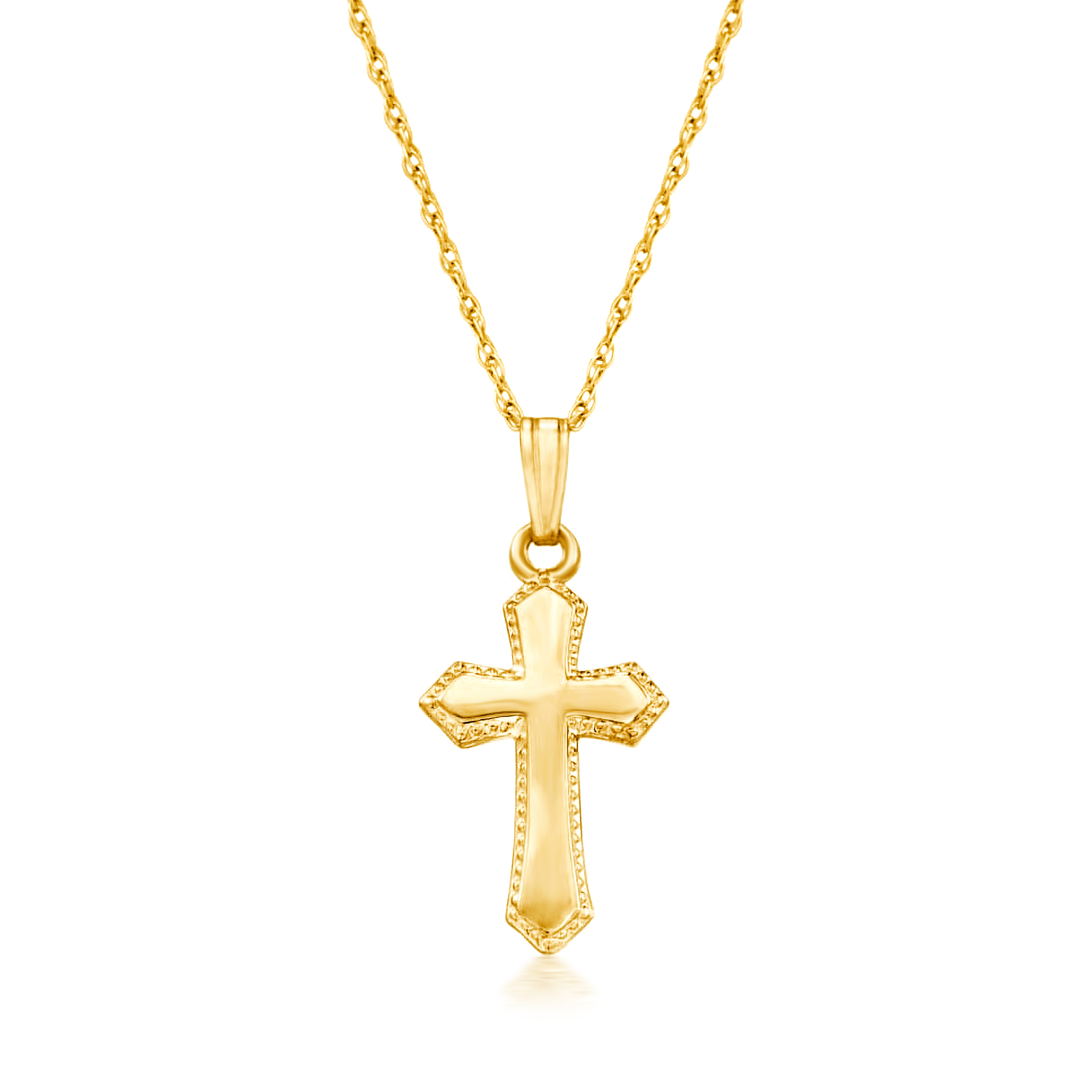 Child's 14kt Yellow Gold Beaded Cross Pendant Necklace. 15