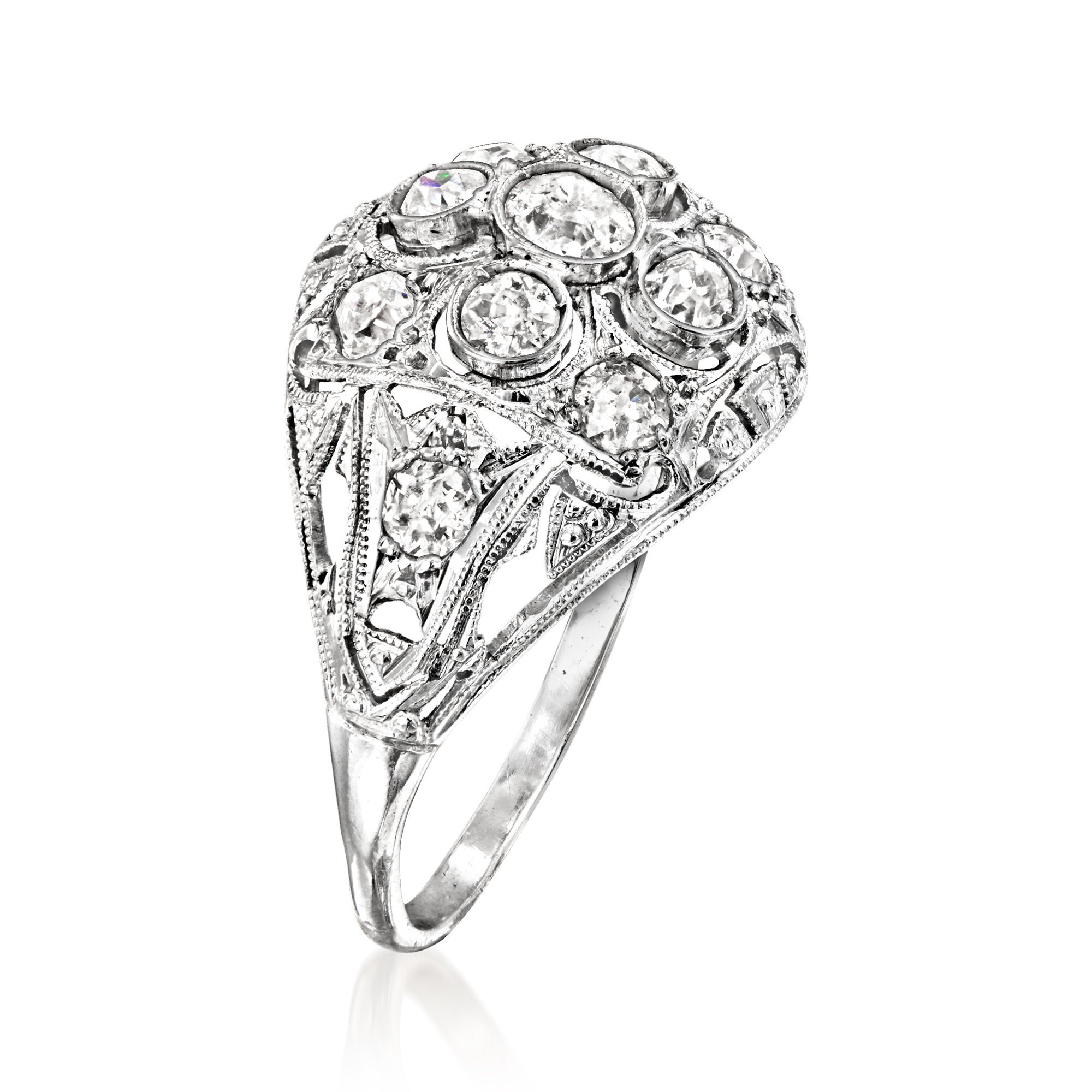 C. 1990 Vintage .85 ct. t.w. Diamond Filigree Ring in Platinum and
