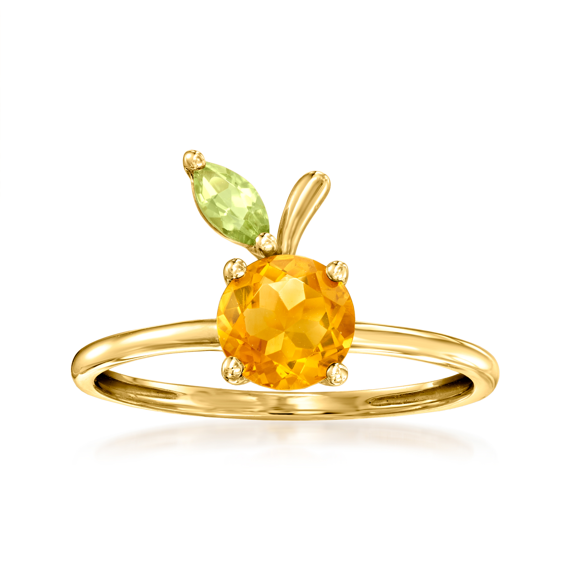 60 Carat Citrine and .10 Carat Peridot Peach Ring in 14kt Yellow