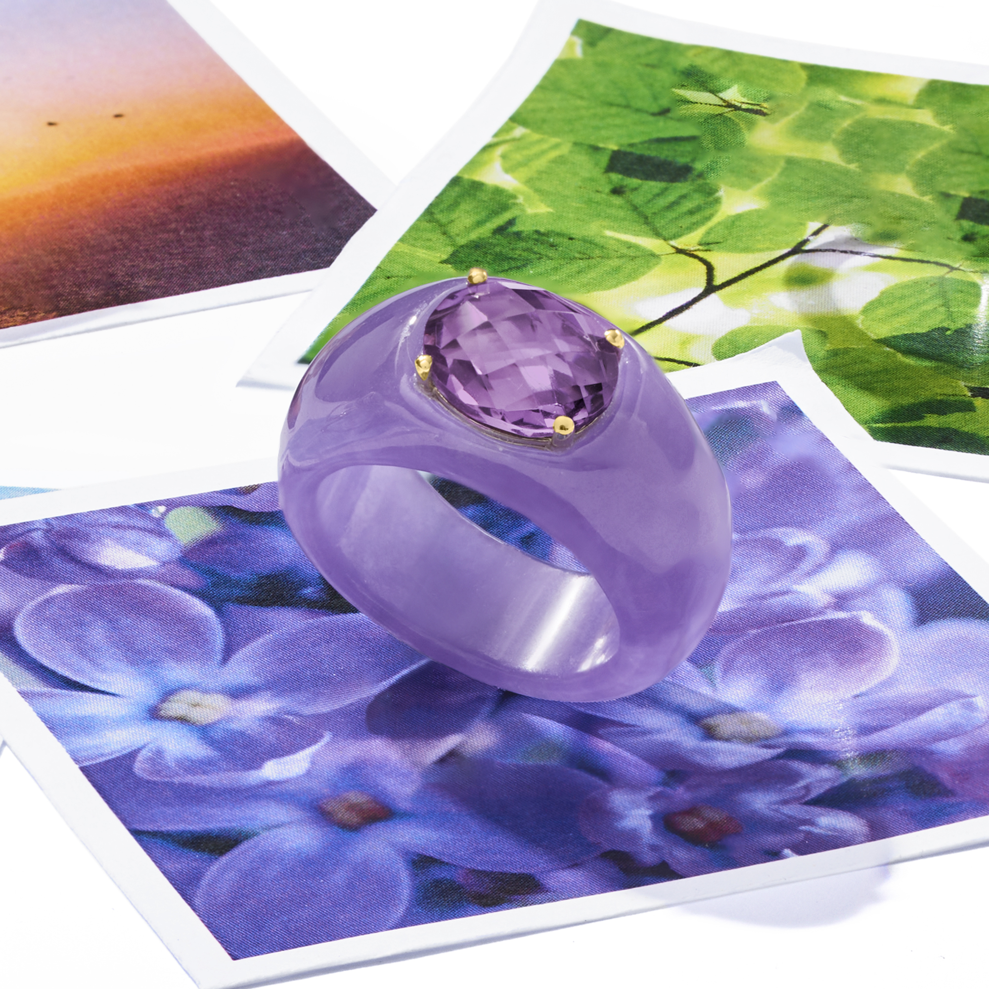 Lavender Jade and 3.00 Carat Amethyst Ring with 14kt Yellow Gold