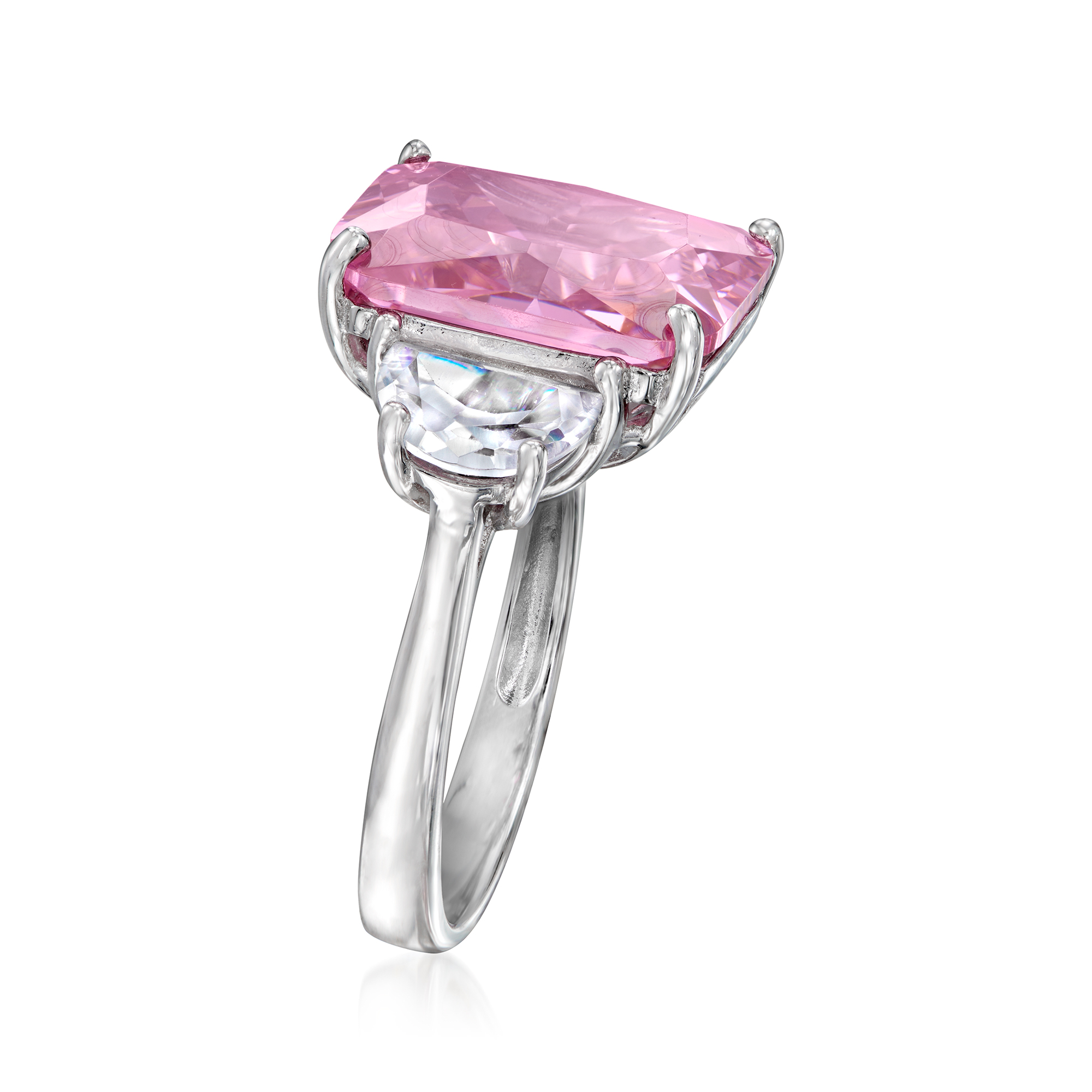 13.00 Carat Simulated Pink Sapphire and 1.40 ct. t.w. CZ Ring in