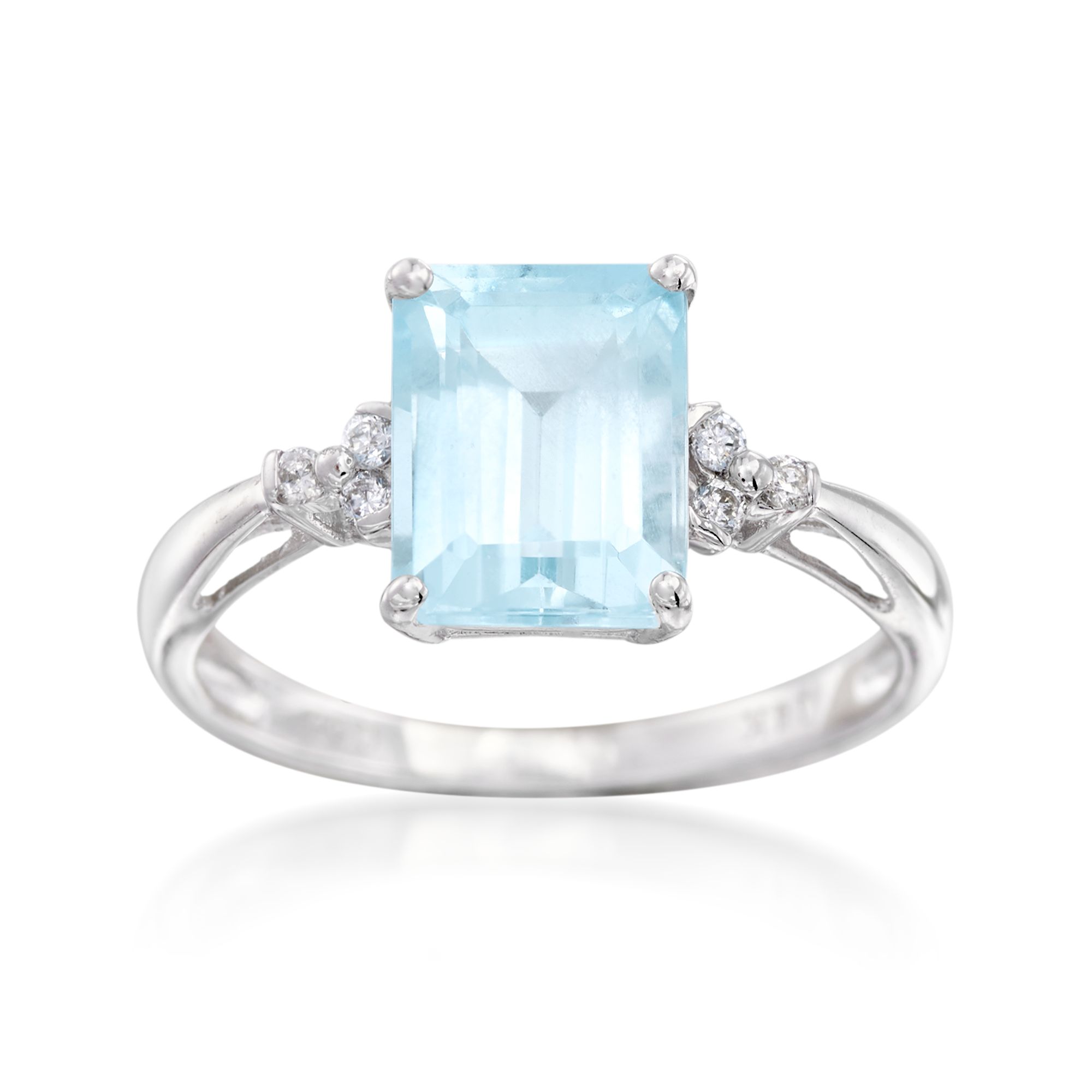 Size 6.75 Estate 10k White Gold 1ct Natural Aquamarine and Diamond Anniversary Cocktail Ring GB6-01