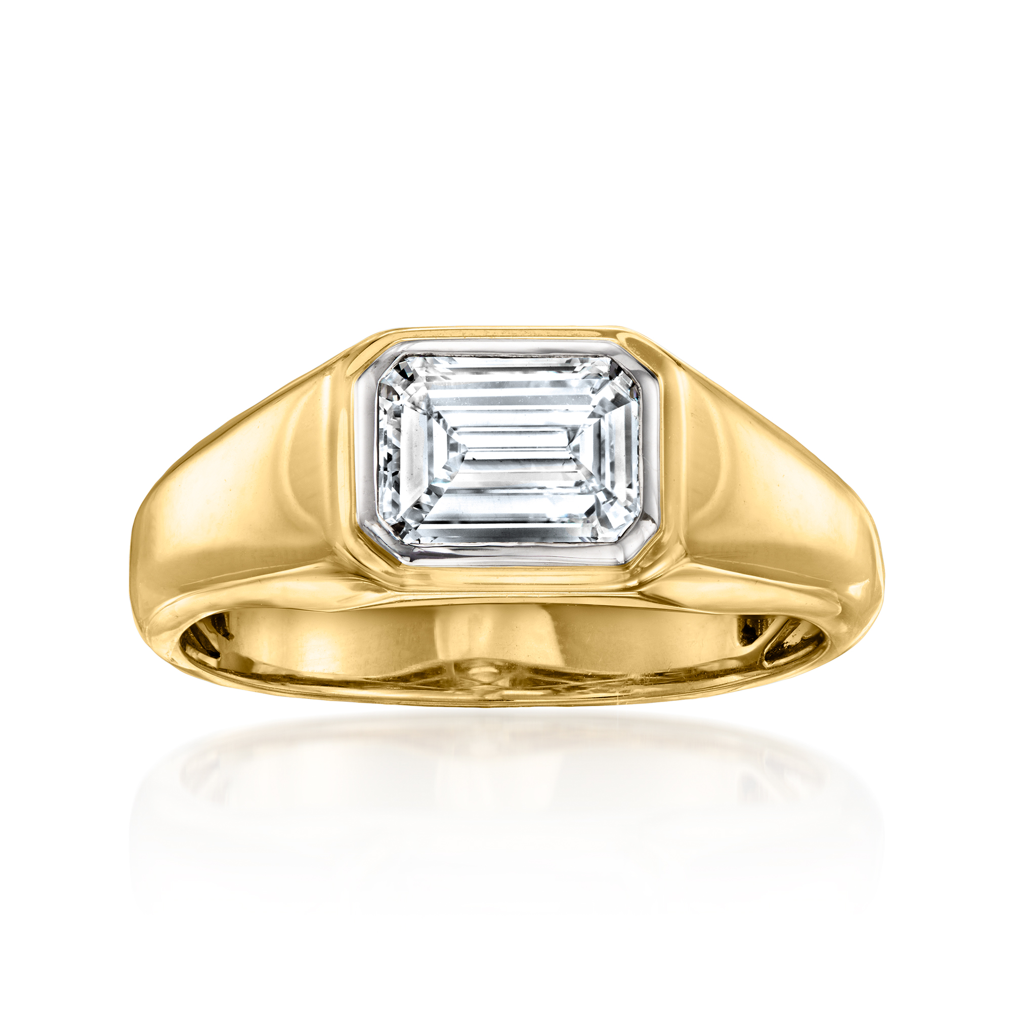 Men s 2.00 Carat Emerald Cut Lab Grown Diamond Ring in 14kt Yellow Gold