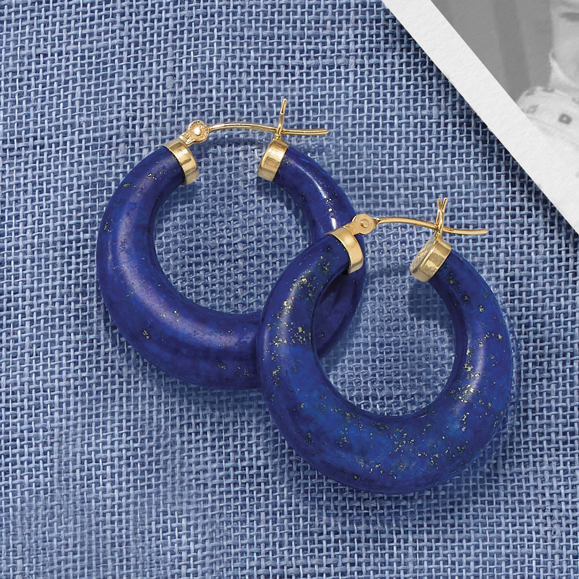 Lapis Hoop Earrings 14kt Yellow Gold. 1 1/8 Lapis Hoop Earrings 14kt Yellow Gold. 1 1/8