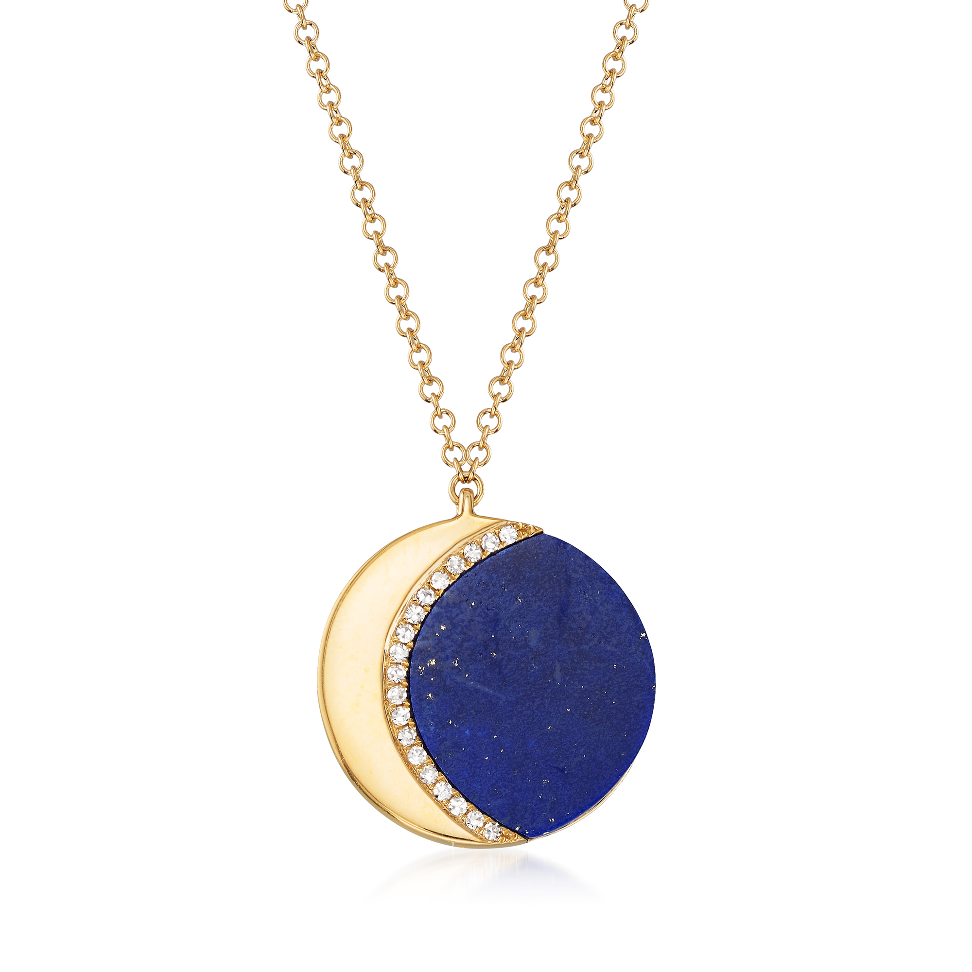 Lapis Crescent Moon Necklace with Diamond Accents in 14kt Yellow 