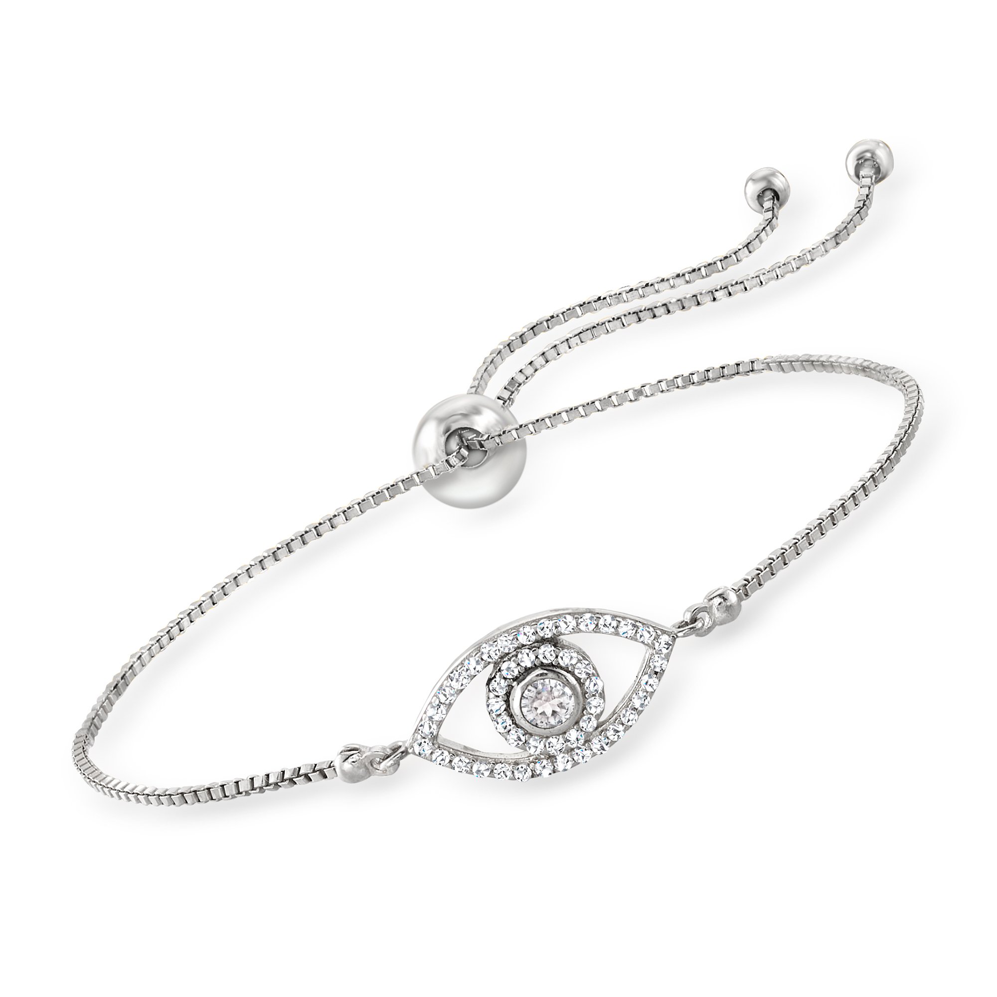 30 ct. t.w. CZ Evil Eye Bolo Bracelet in Sterling Silver | Ross-Simons