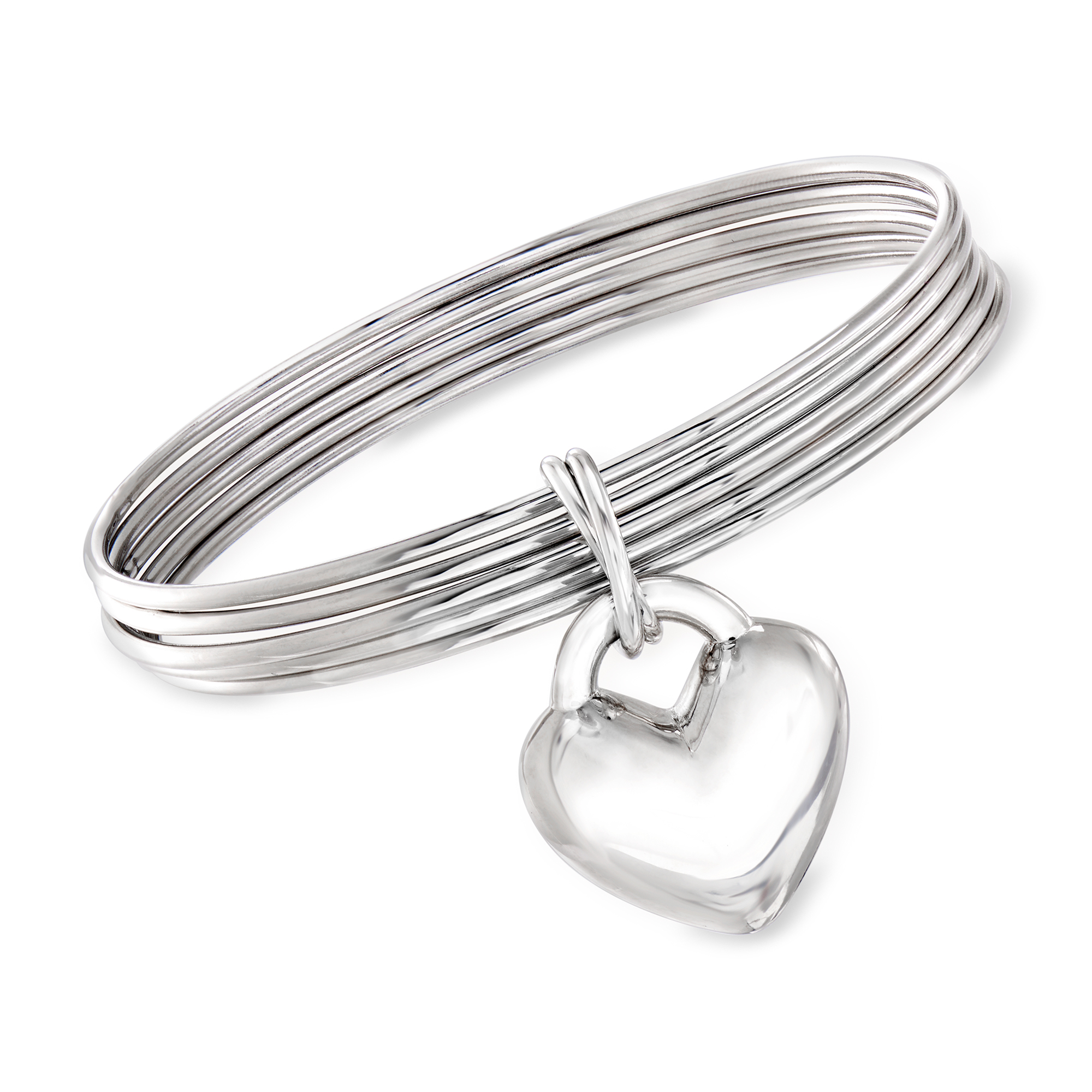 Italian Sterling Silver Bangle Bracelet with Heart Charm | Ross-Simons
