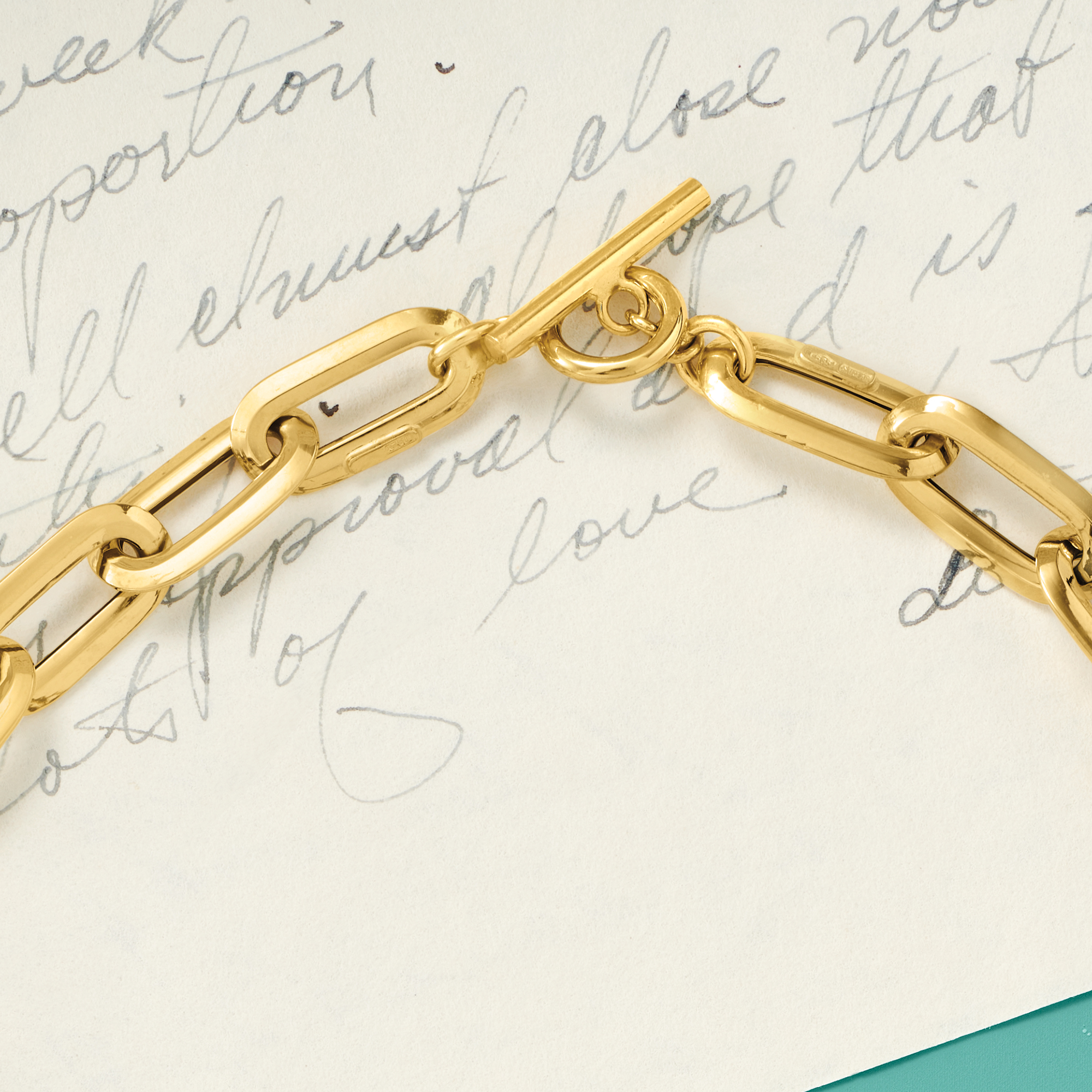 Italian 14kt Yellow Gold Paper Clip Link Toggle Necklace