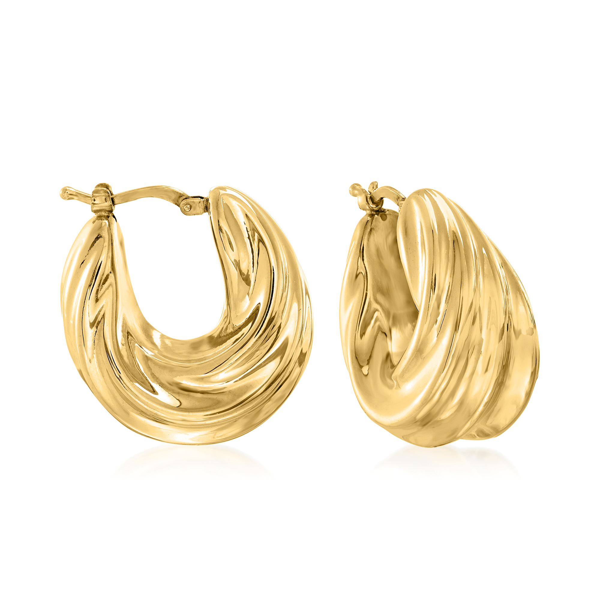 Italian 18kt Gold Over Sterling Ribbed Twist Hoop Earrings. 1