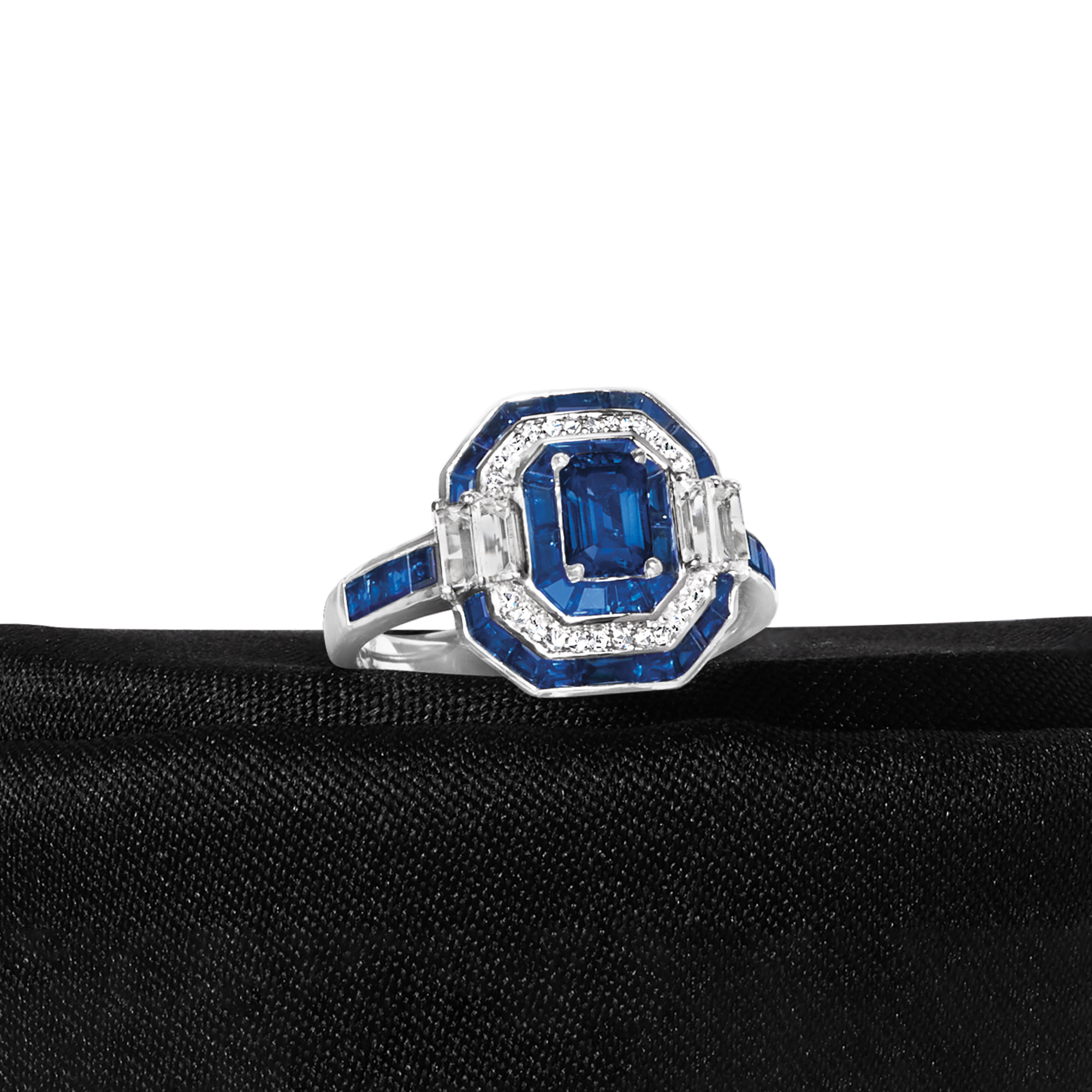 4.80 ct. t.w. Sapphire Ring with Diamonds in 14kt White Gold