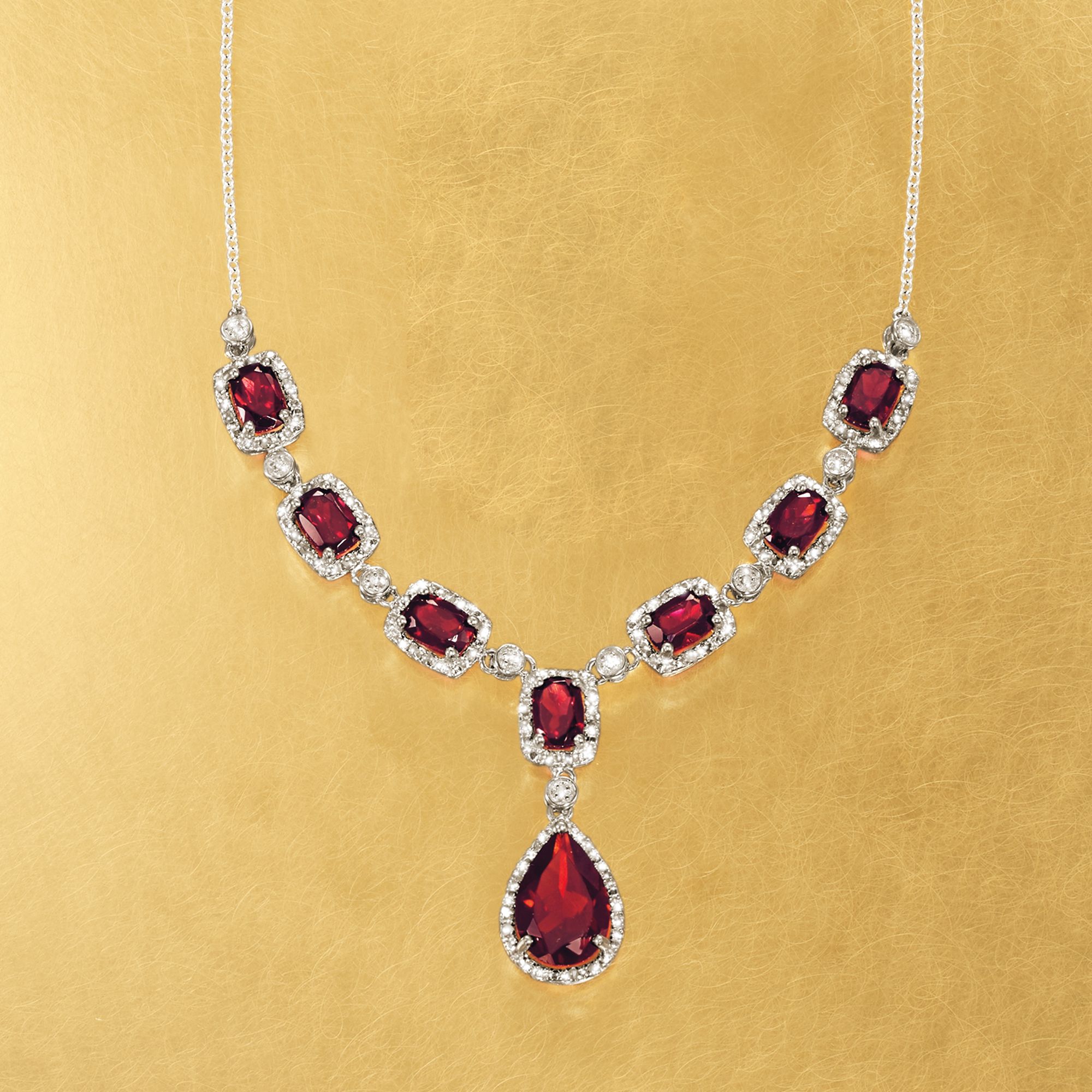 8.70 ct. t.w. Garnet and .26 ct. t.w. Diamond Necklace in